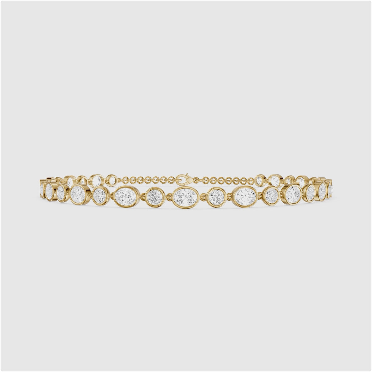 Load video: Mabel Alternating Oval and Round Lab Grown Diamond Bezel Set Tennis Bracelet
