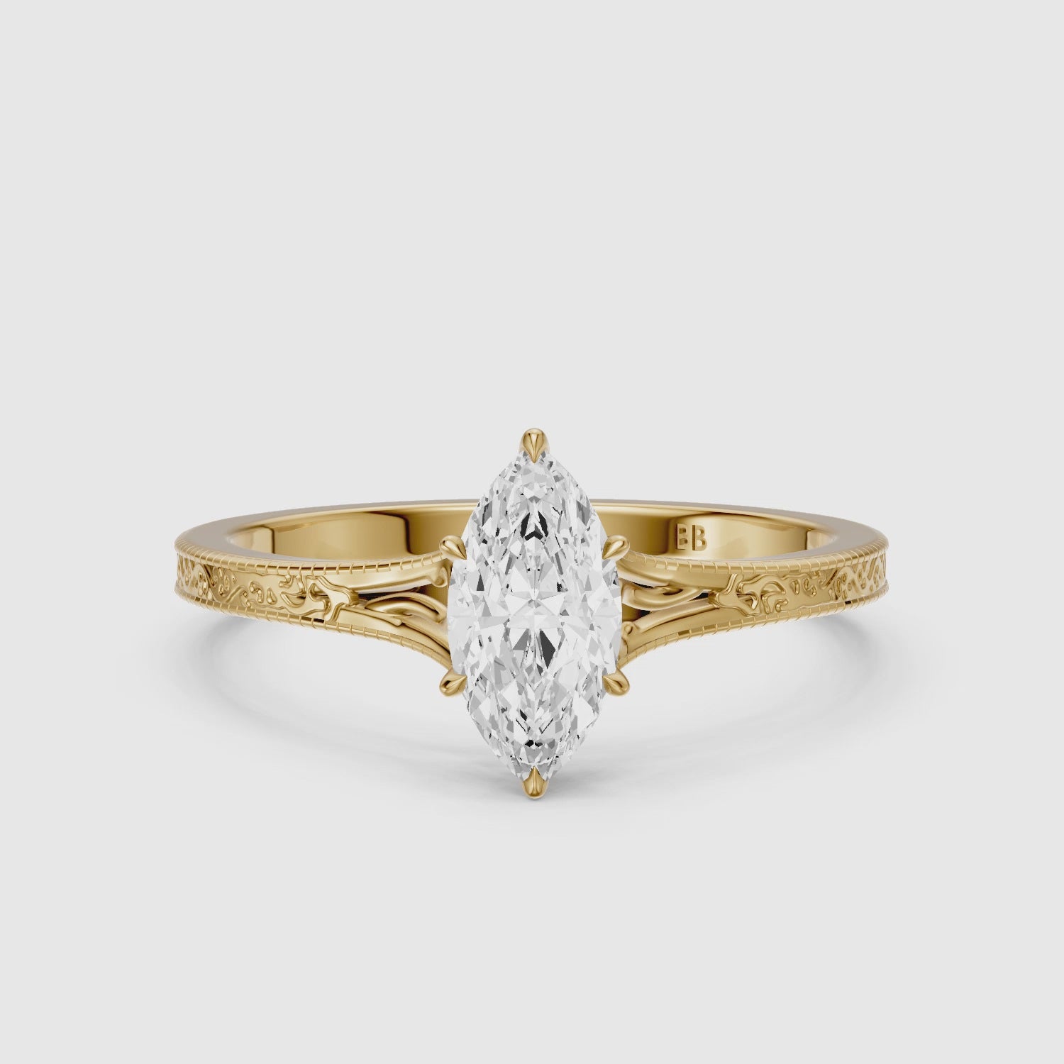Load video: Valeria Marquise Cut Vintage Solitaire Lab Grown Diamond Ring