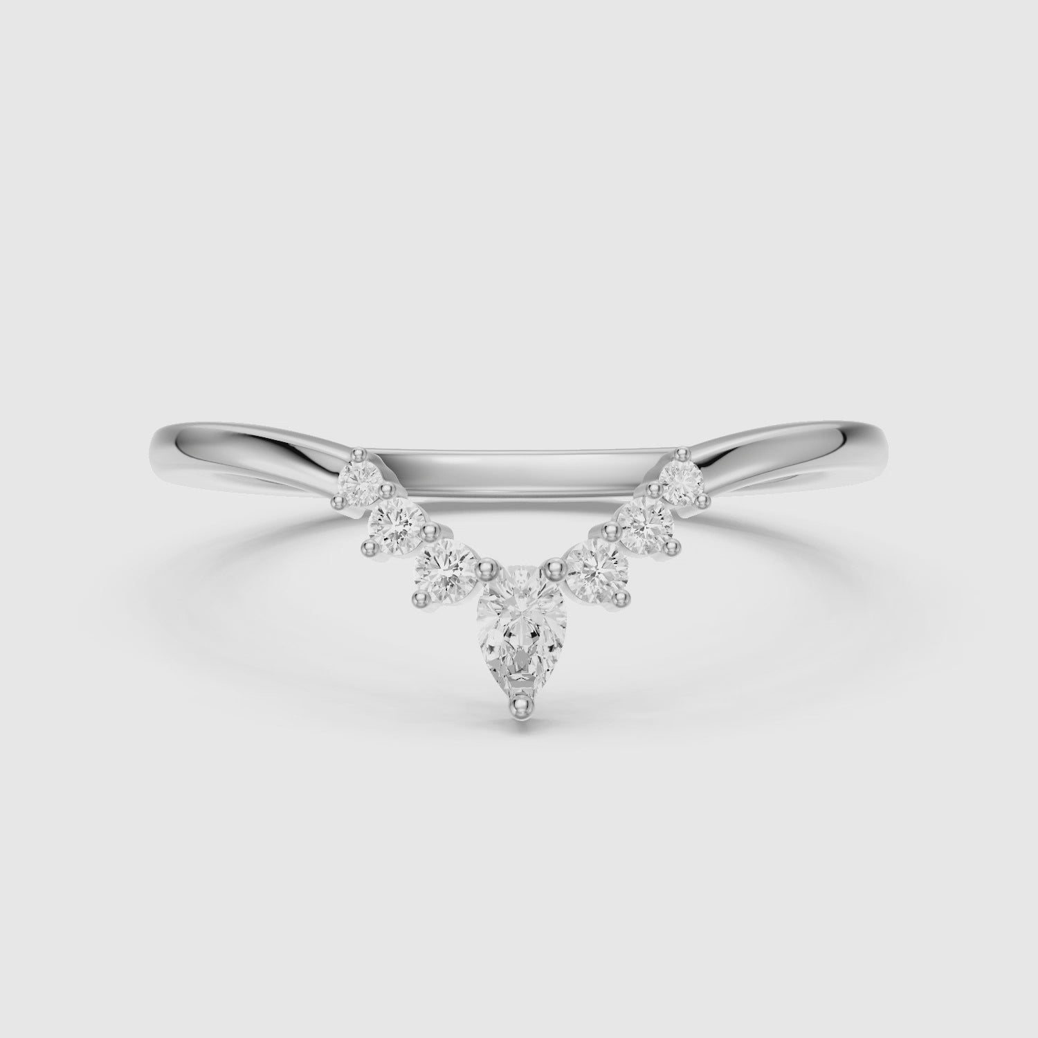 Load video: Cardi Curved V Shape Pear and Round Lab Grown Diamond Band