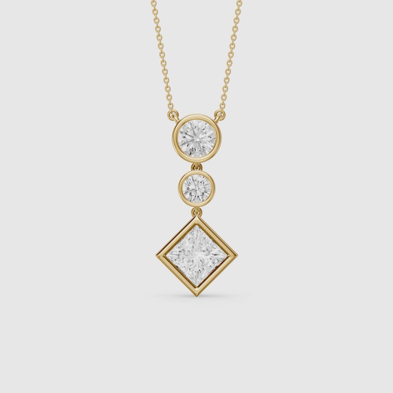 Load video: Giselle Princess Cut and Round Cut Bezel Lab Grown Diamond Pendant