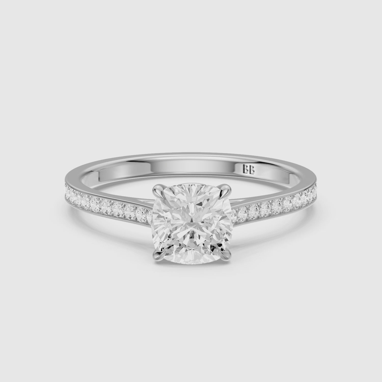 Load video: Jorene 4 Prong Cushion Cut Channel Set Lab Grown Diamond Ring