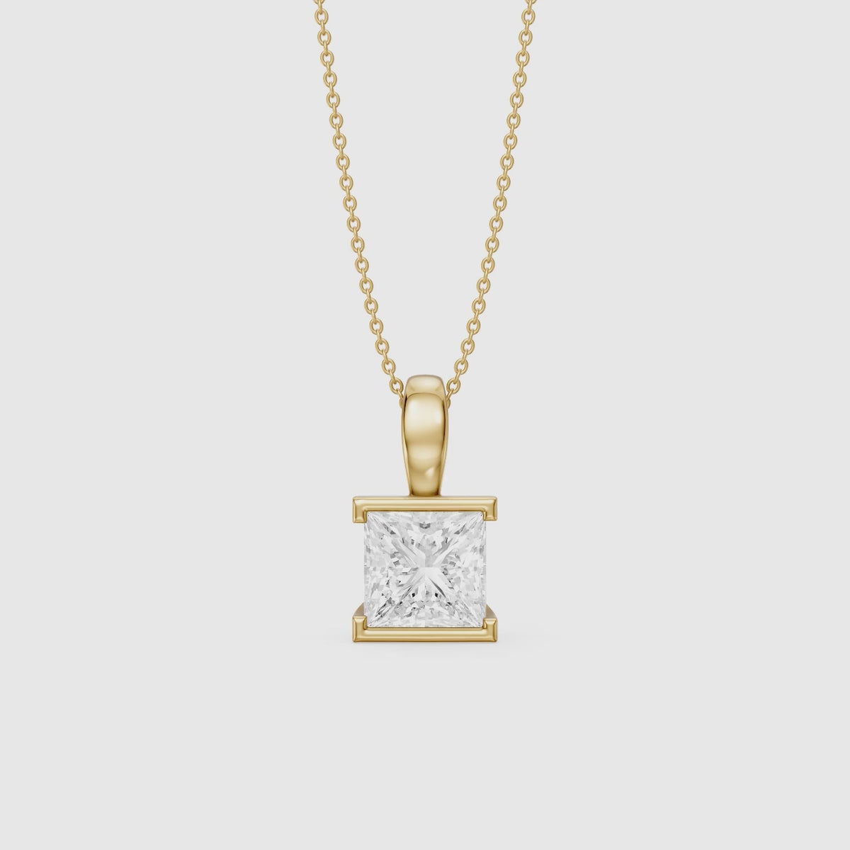 Load video: Mallory Princess Cut Lab Grown Diamond Half Bezel Solitaire Pendant