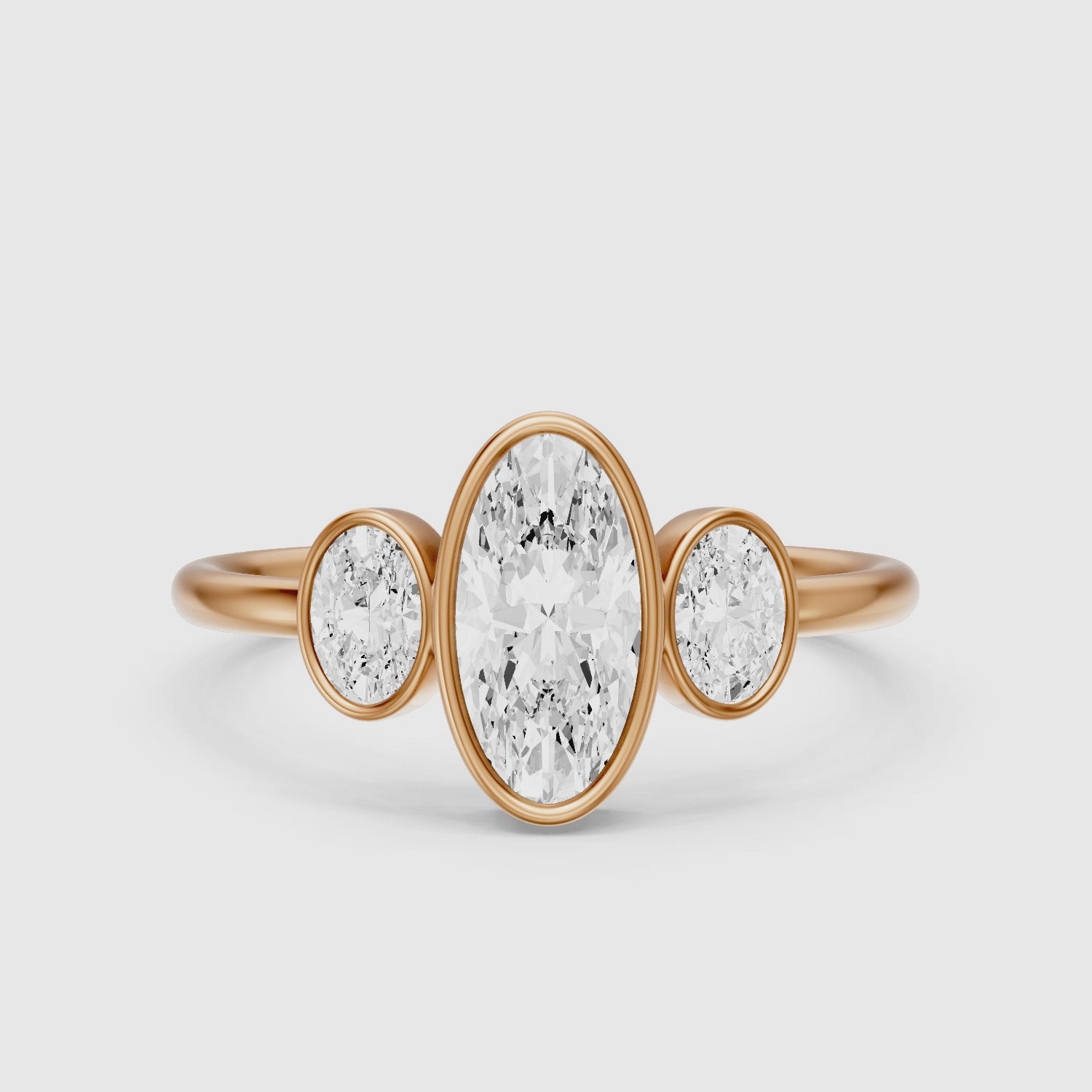 Load video: Darcy Moval Cut Moissanite Diamond Bezel Ring with Oval Side Stones