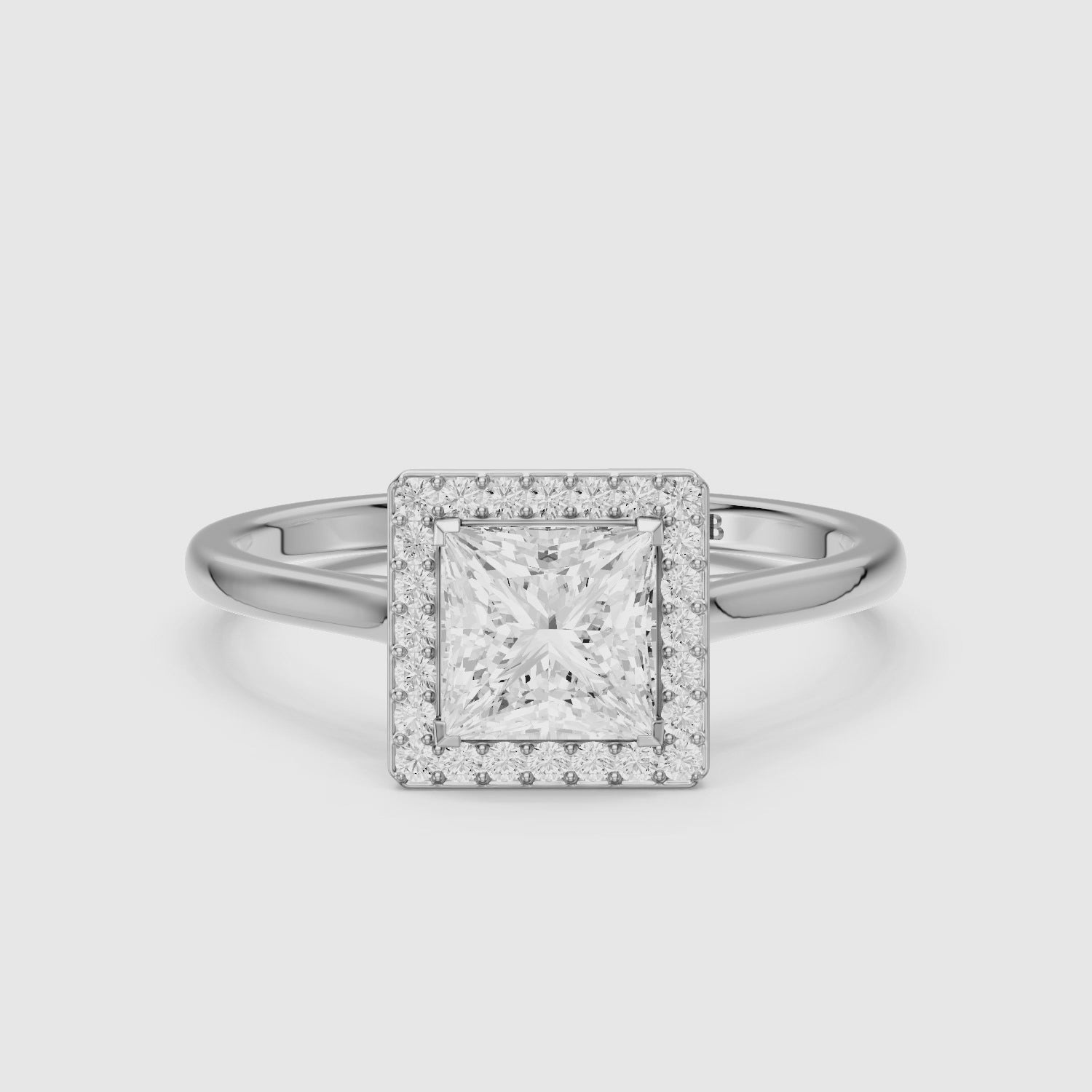 Load video: Kendre Princess Cut Halo Cathedral Style Moissanite Diamond Ring