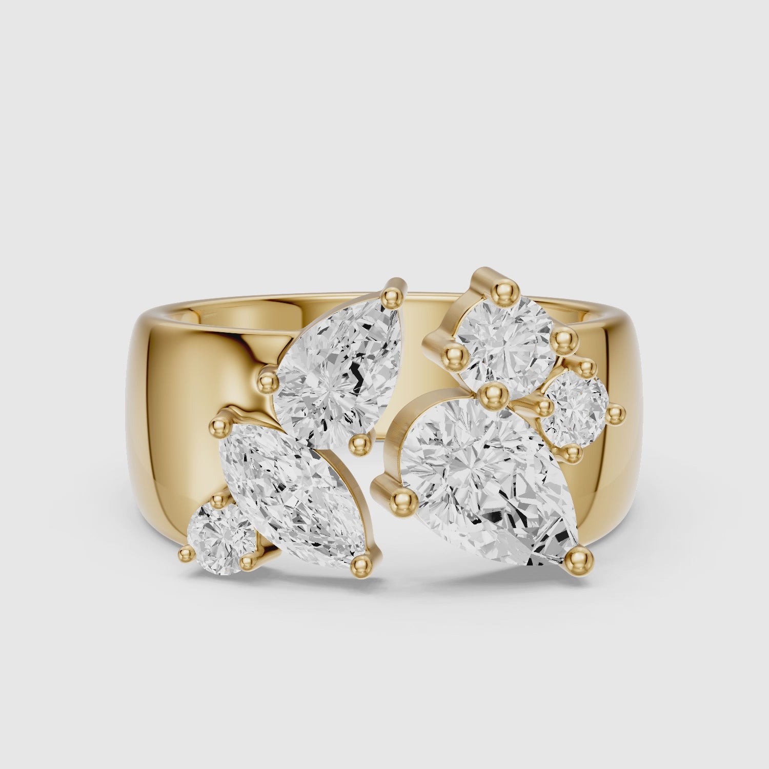 Load video: Aniya Mixed Shape Lab Grown Diamond Cluster Wide Open Cigar Band