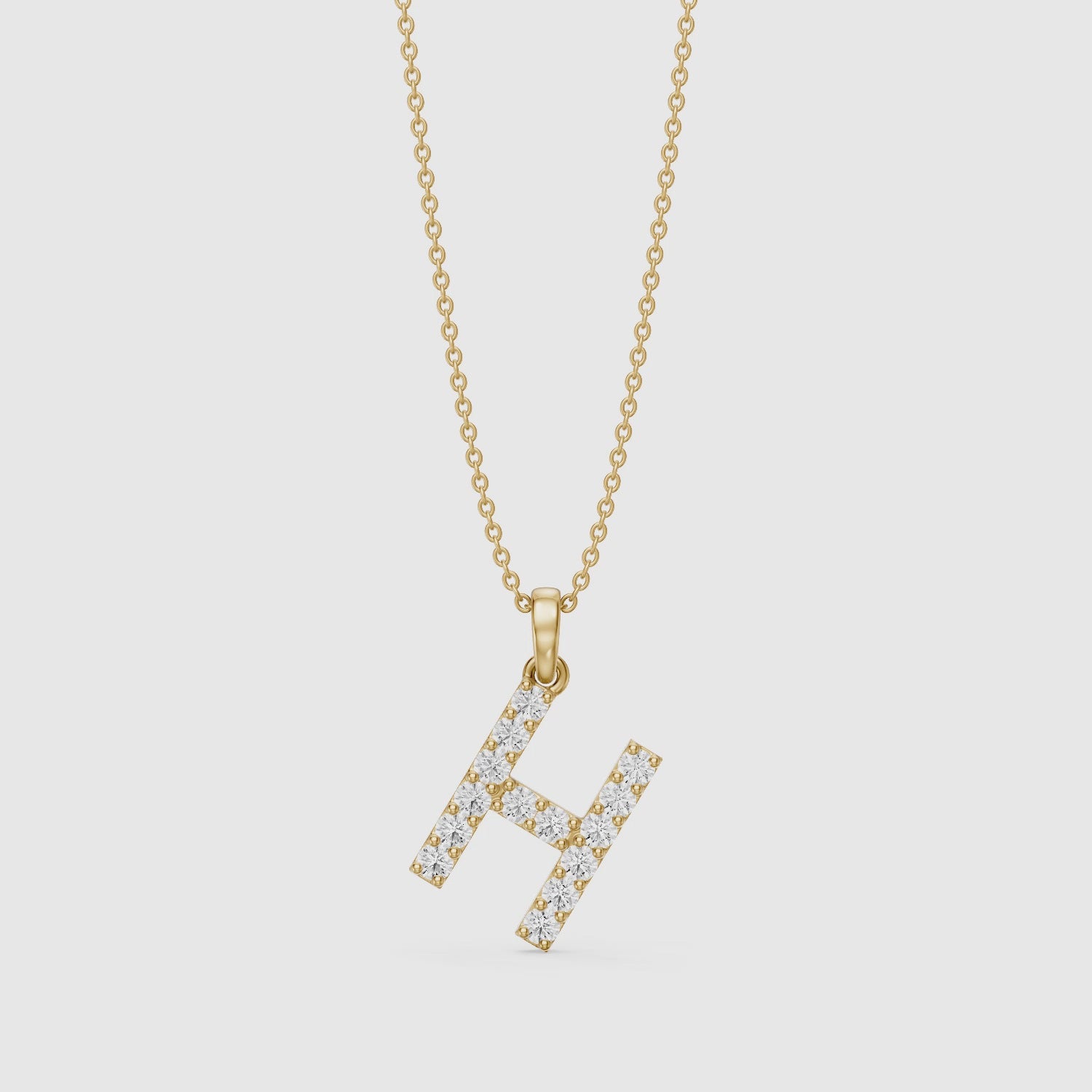 Load video: Caroline Lab Grown Diamond H Initial Pendant Necklace