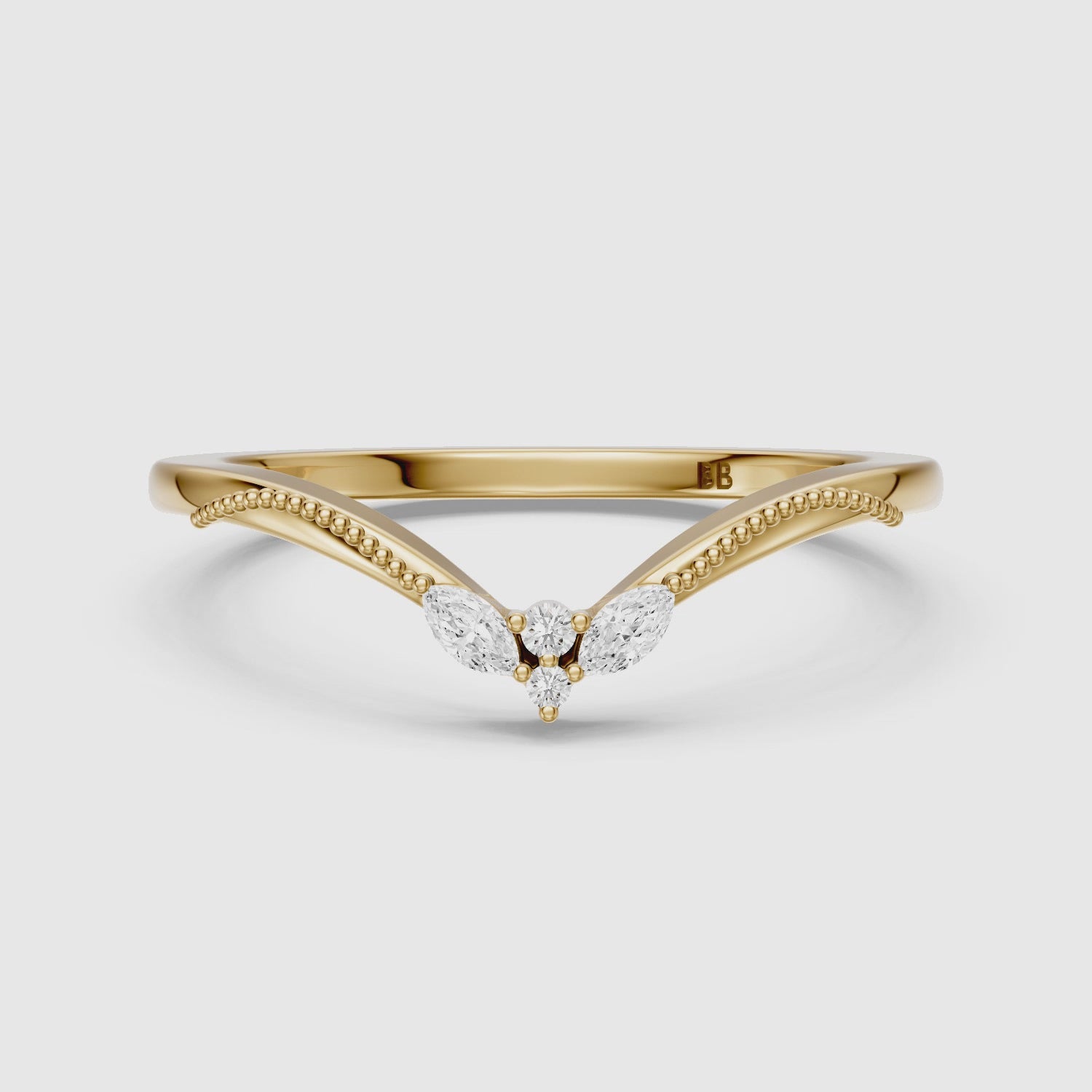 Load video: Ophelia Marquise and Round Vintage Style Lab Grown Diamond Curved Wedding Band