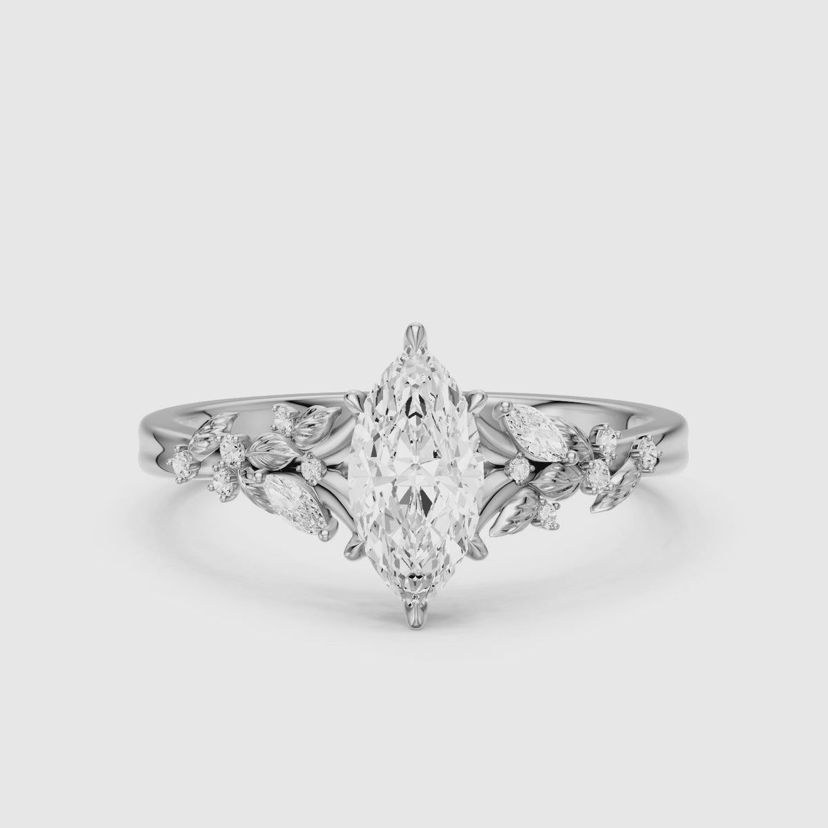 Load video: Nola Nature-Inspired Marquise Cut Lab Grown Diamond Split Shank Engagement Ring