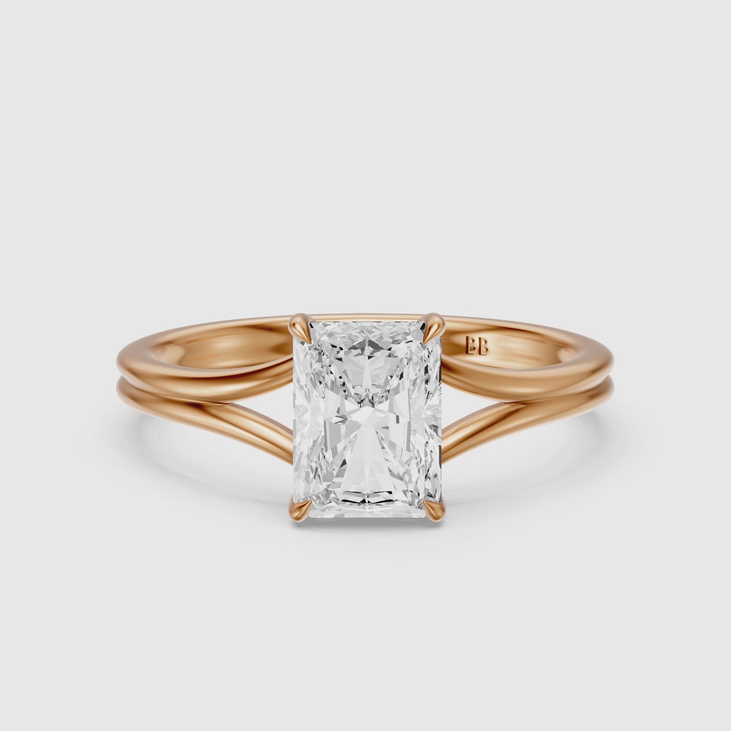 Load video: Angela Radiant Moissanite Diamond Split Shank Ring with Hidden Halo
