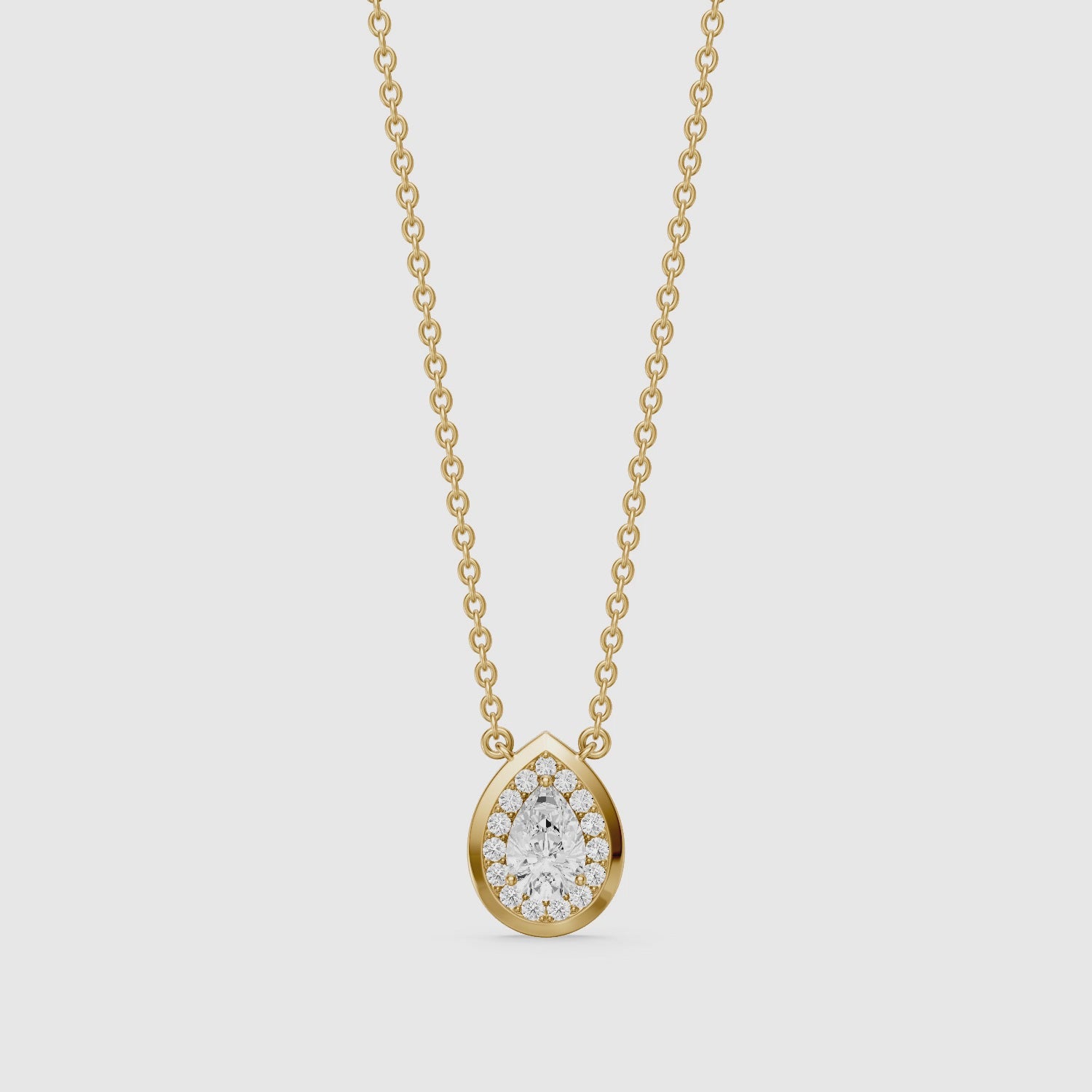 Load video: Lydia Pear Shape Lab Grown Diamond Halo Pendant