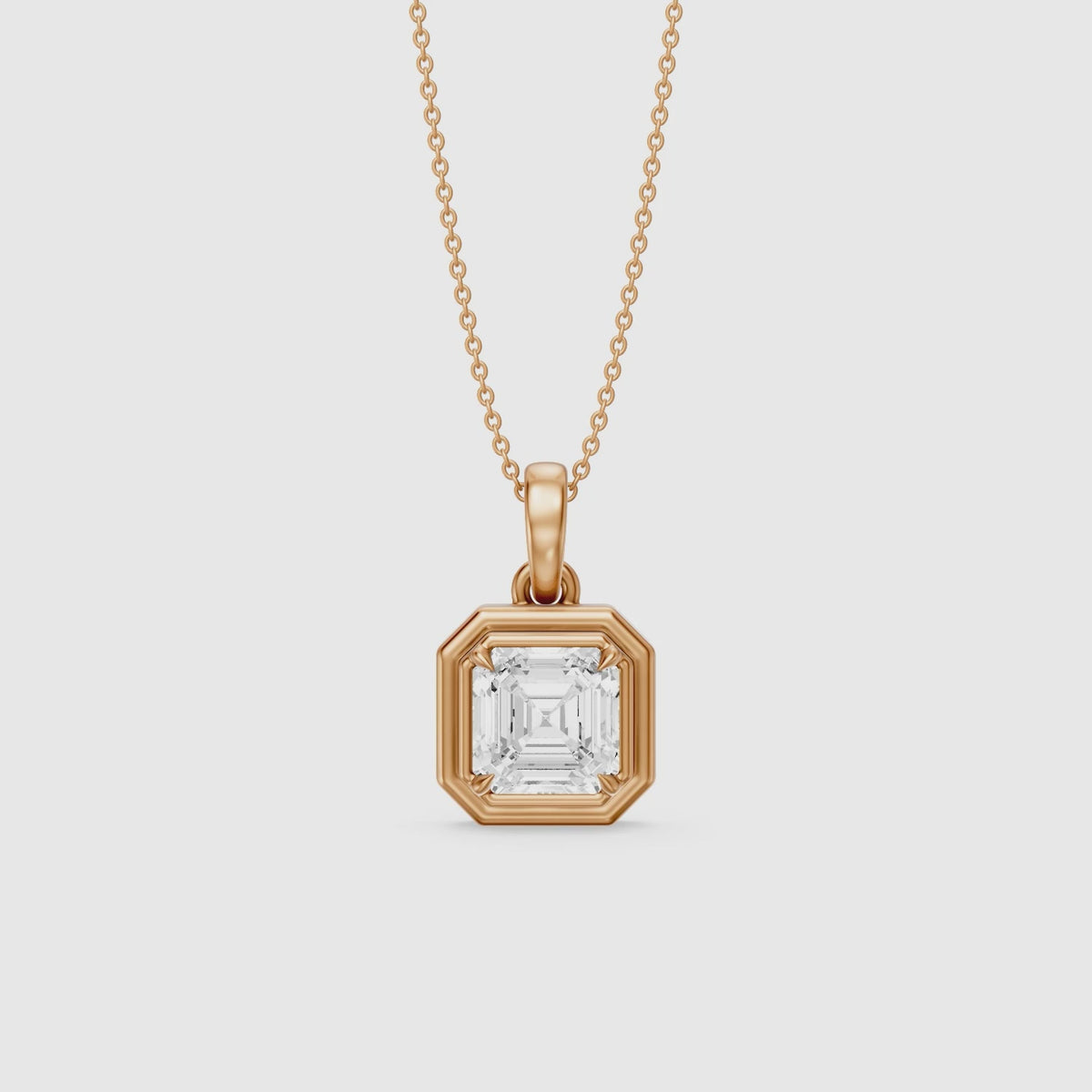 Load video: Ellen Asscher Cut Lab Grown Diamond Double Bezel Pendant with Prong
