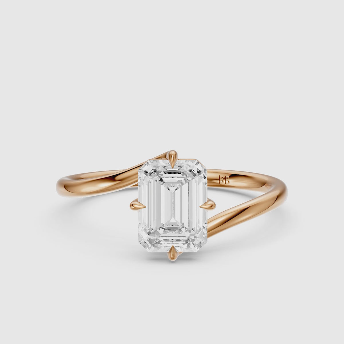 Load video: Vada Emerald Cut Solitaire Bypass Lab Grown Diamond Engagement Ring