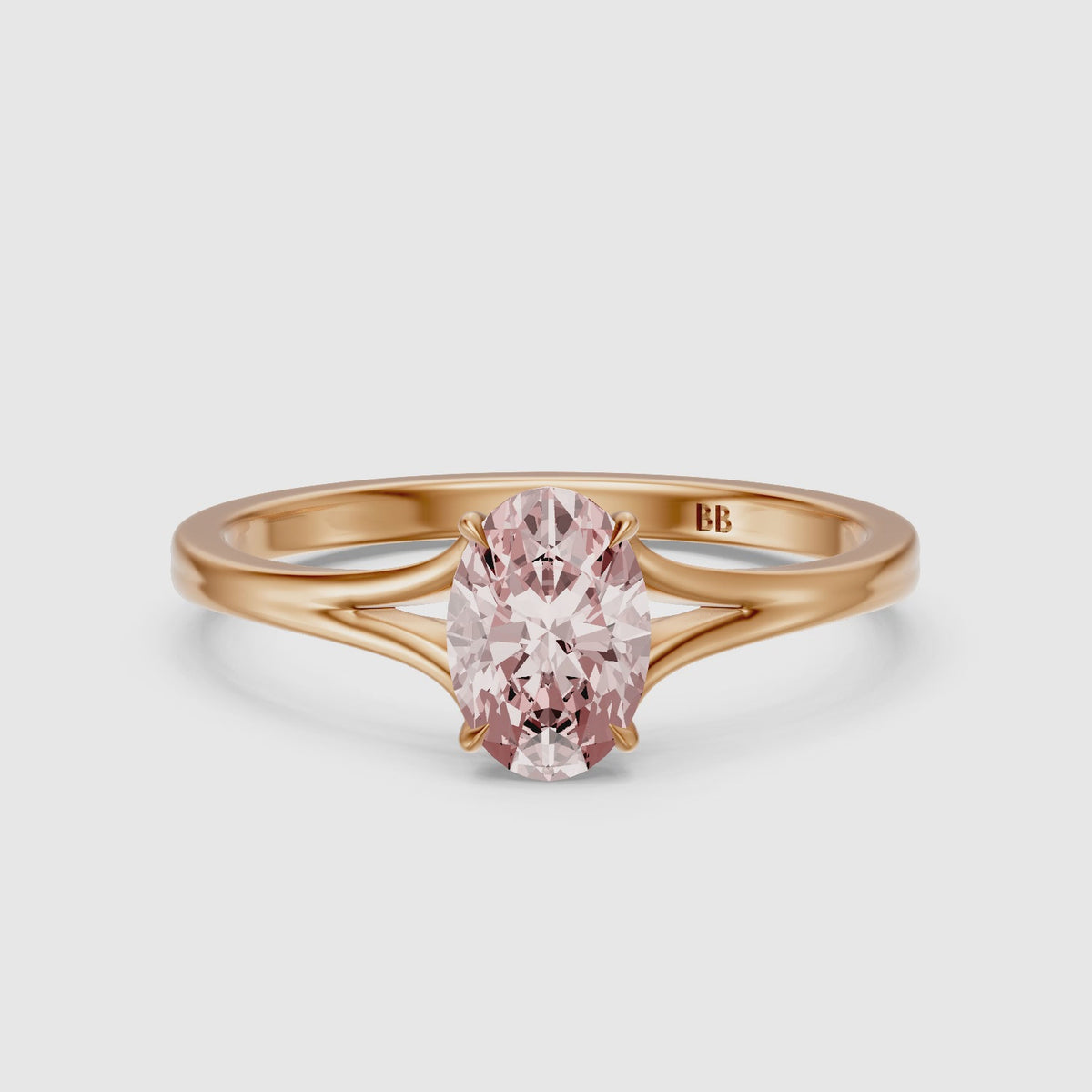 Load video: Ainslee Oval Pink Lab Grown Diamond Split Shank Solitaire Ring