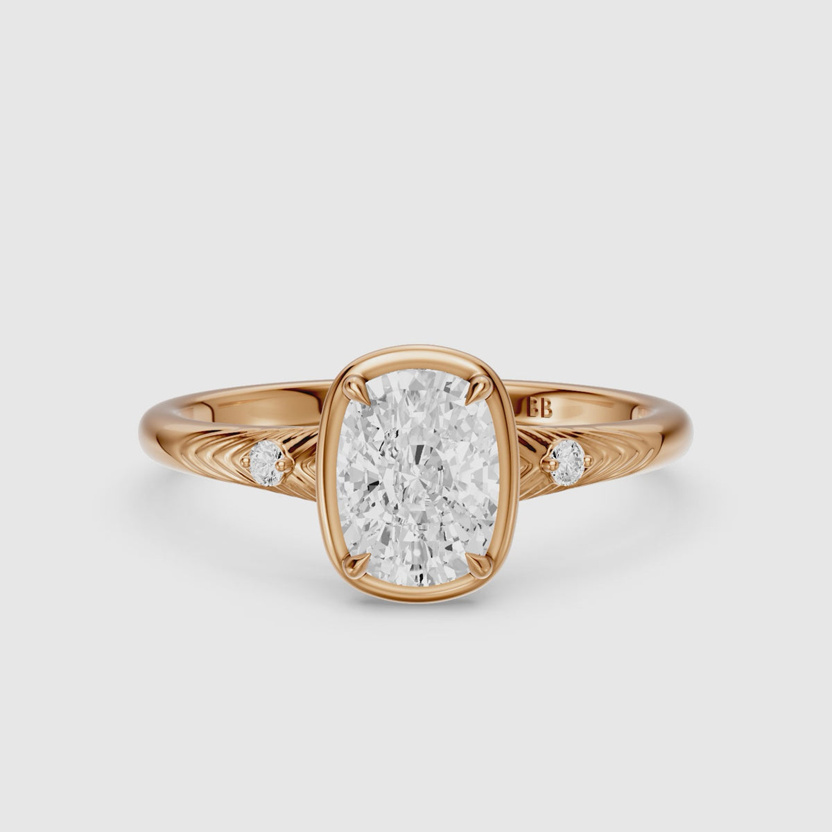 Load video: Emersyn Vintage Inspired Elongated Cushion Cut Bezel Prong Set Lab Grown Diamond Ring