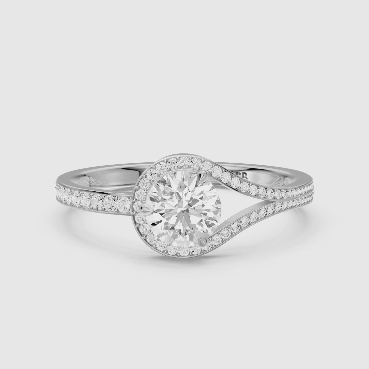 Load video: Ashlee Round Cut Unique Halo Channel Set Lab Grown Diamond Ring