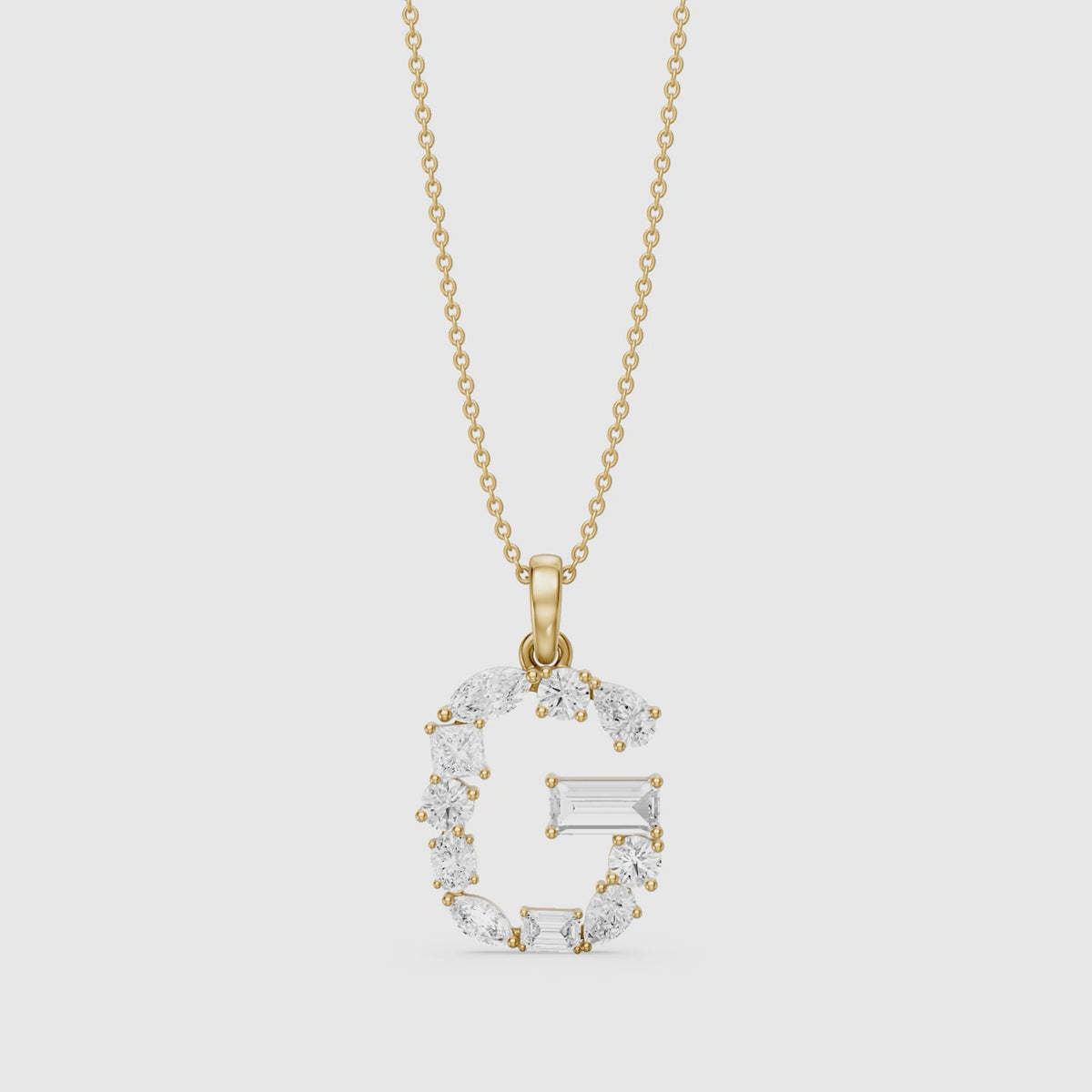 Load video: Lucinda Multi Shape Lab Grown Diamond Initial G Pendant