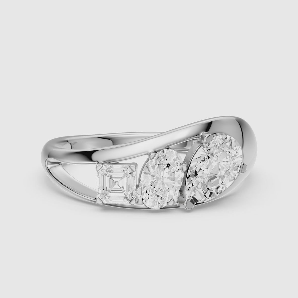 Load video: Leni Pear Three Stone Bypass Moissanite Diamond Engagement Ring
