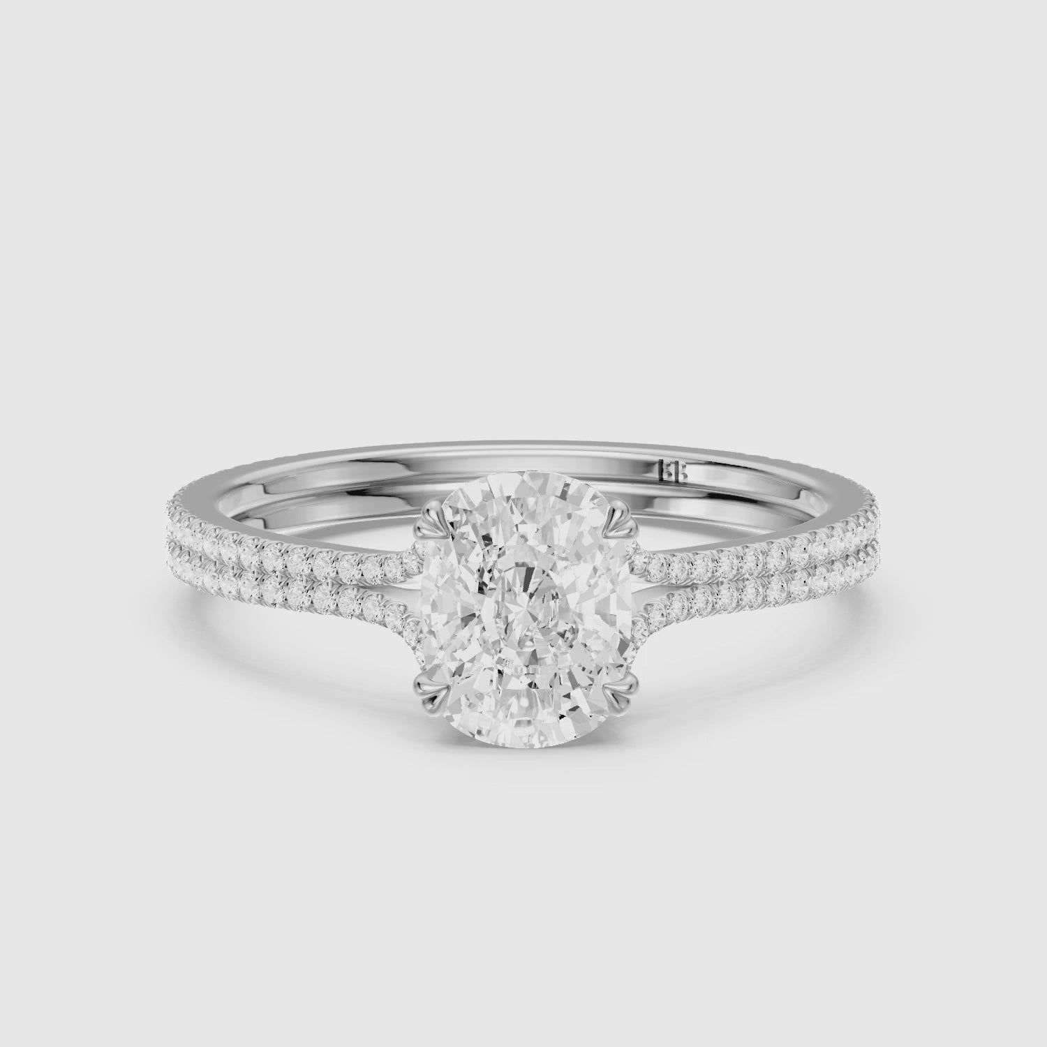 Load video: Kaia Elongated Cushion Cut Lab Grown Diamond Ring with Double Pave Band