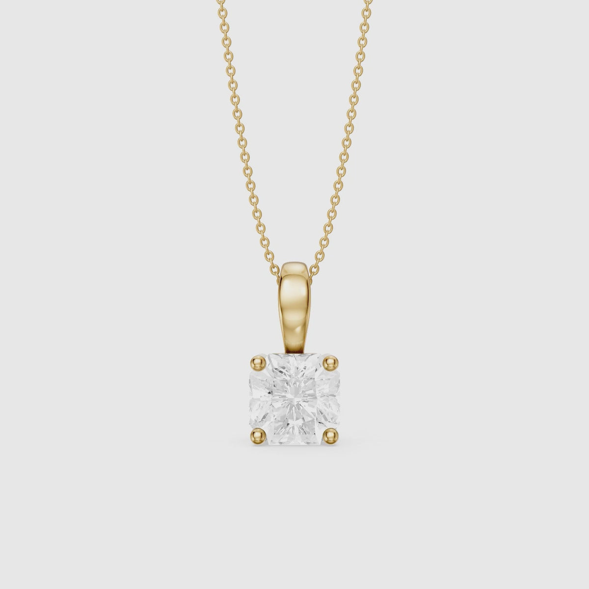 Load video: Christa Square Radiant Cut Lab Grown Diamond Solitaire Pendant