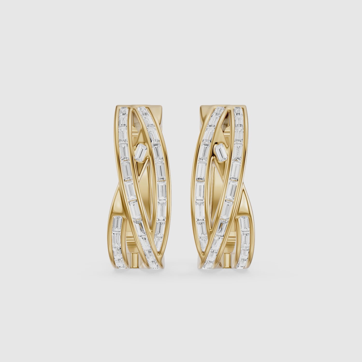 Load video: Liliana Baguette Lab Grown Diamond Crossover Hoop Earrings