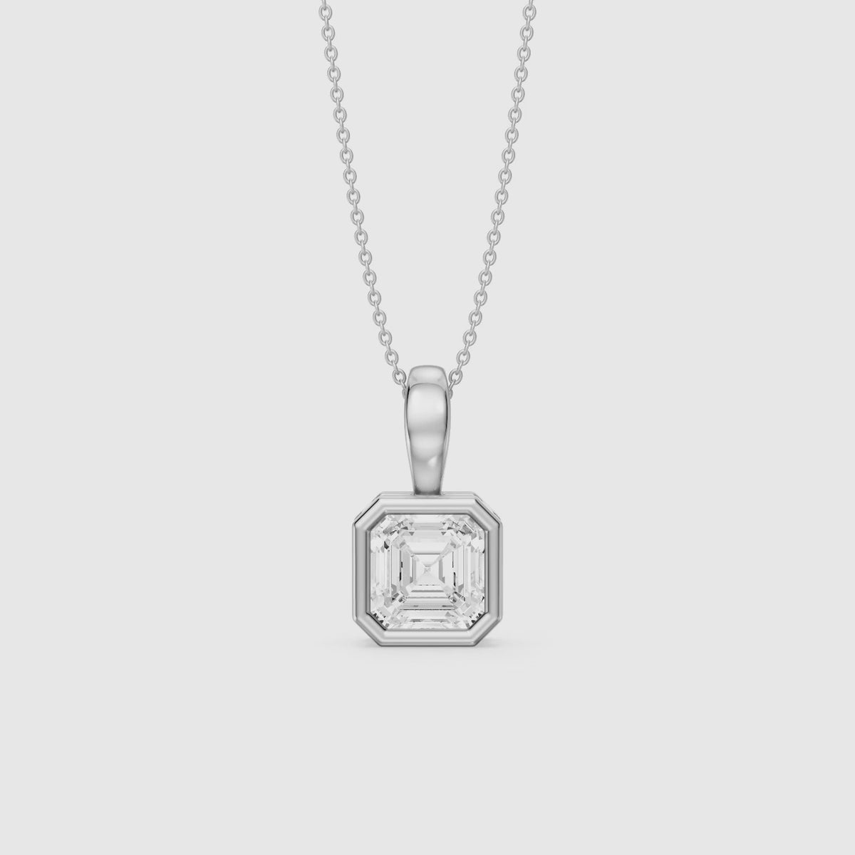 Load video: Priscilla Asscher Cut Bezel Set Lab Grown Diamond Solitaire Pendant