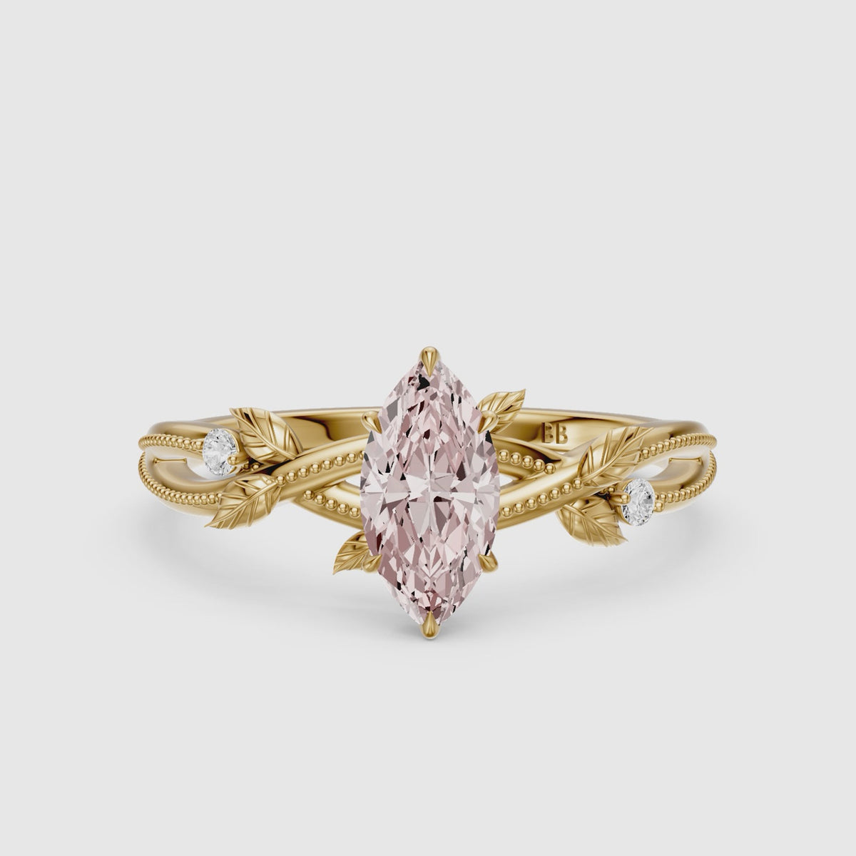 Load video: Bronte Marquise Pink Lab Grown Diamond Nature Inspired Split Shank Ring