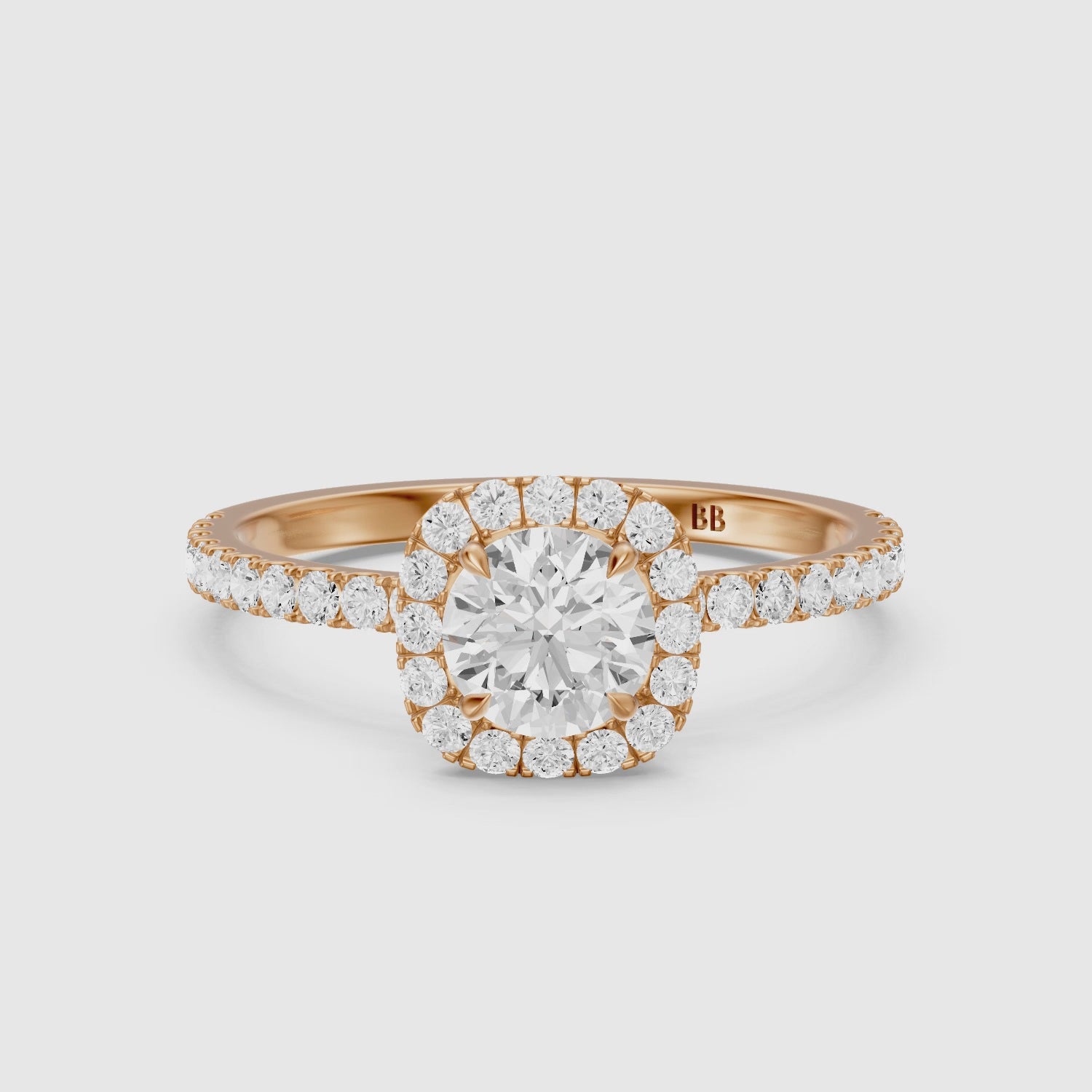 Load video: Tayler Round Cut Halo Pave Lab Grown Diamond Engagement Ring