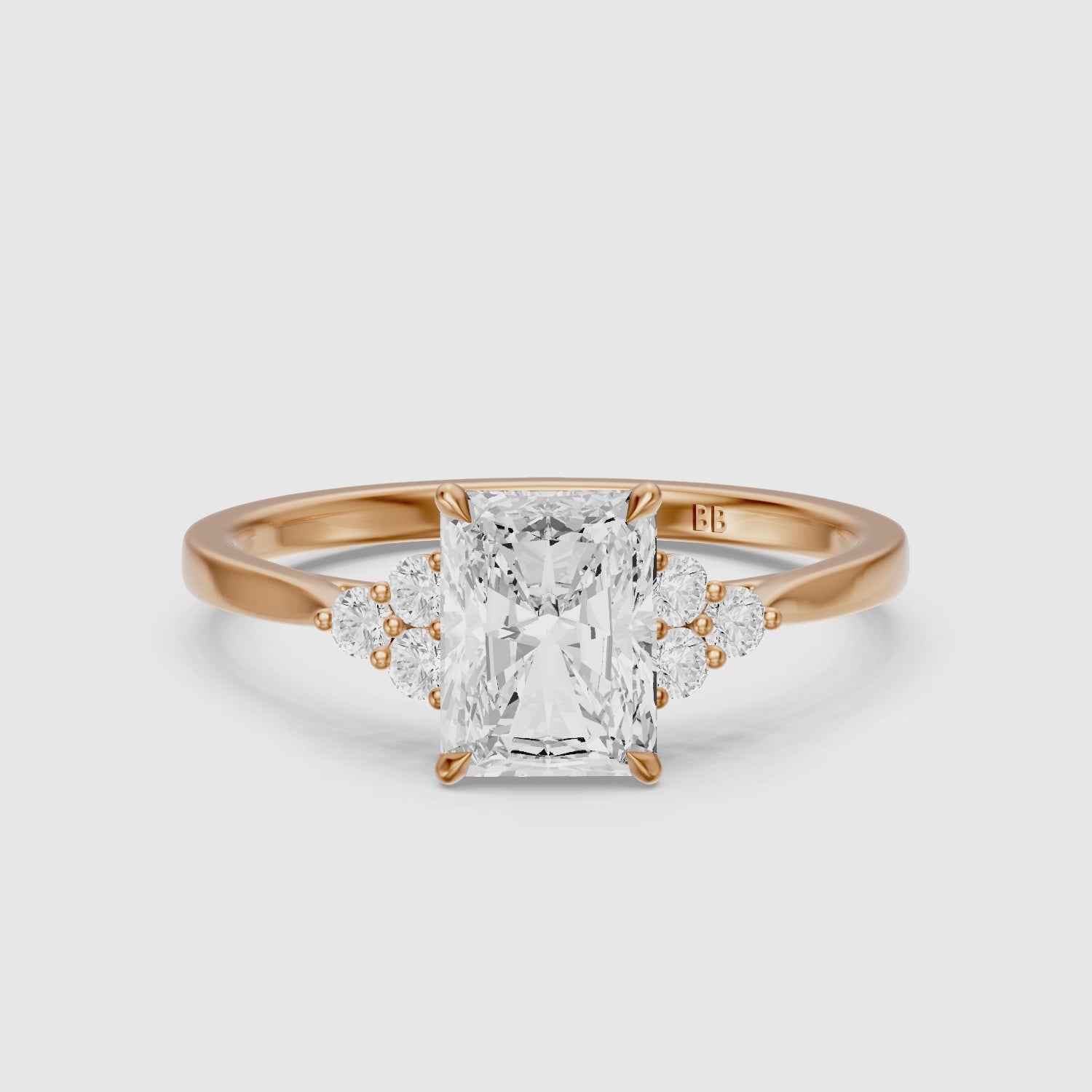 Load video: Myla Radiant Cut Side Stone Cluster Lab Grown Diamond Ring