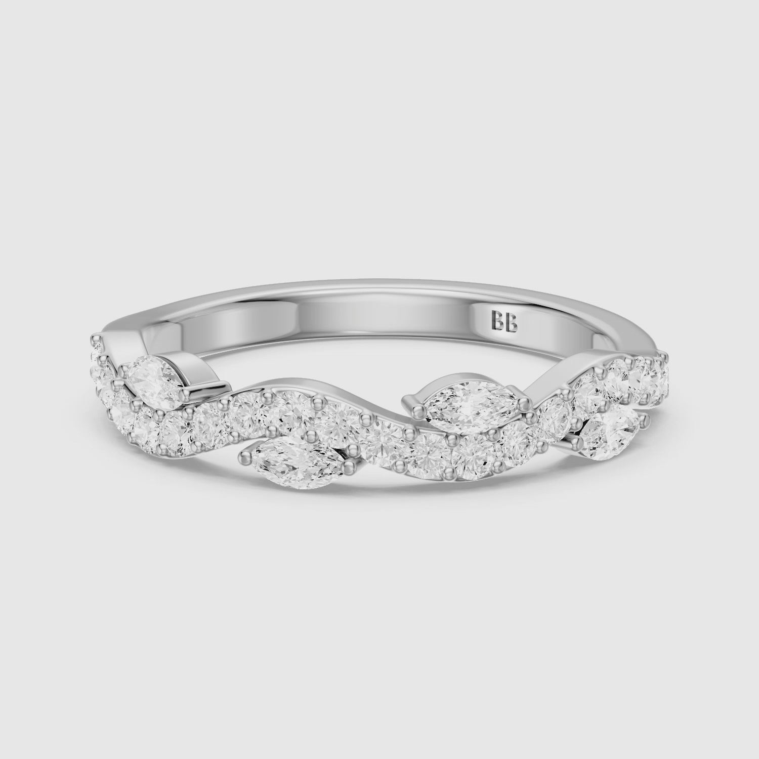 Load video: Etta Willow Winding Lab Grown Diamond Wedding Band with Marquise and Round