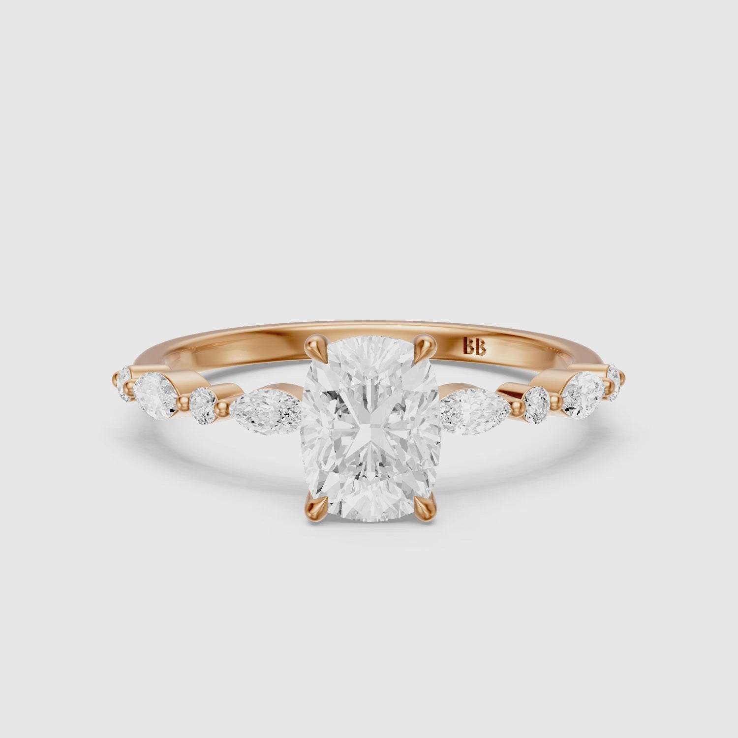 Load video: Nailea Elongated Cushion Cut Hidden Halo Lab Grown Diamond Ring
