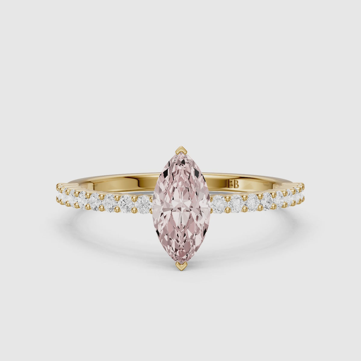 Load video: Raven V Prong Marquise Pink Lab Grown Diamond Hidden Halo Pavé Ring