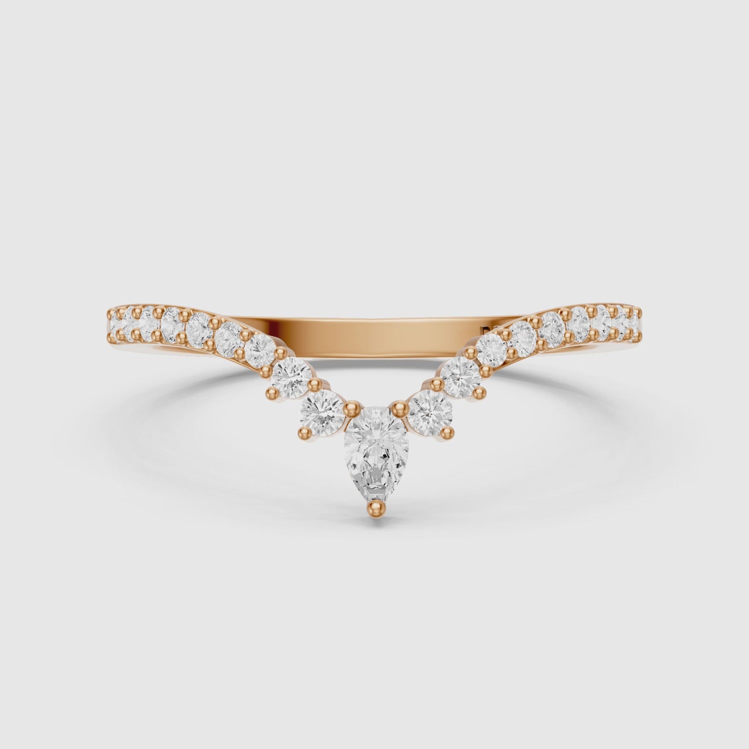 Load video: Sabrina Pear and Round Lab Grown Diamond Pavé Chevron Wedding Band
