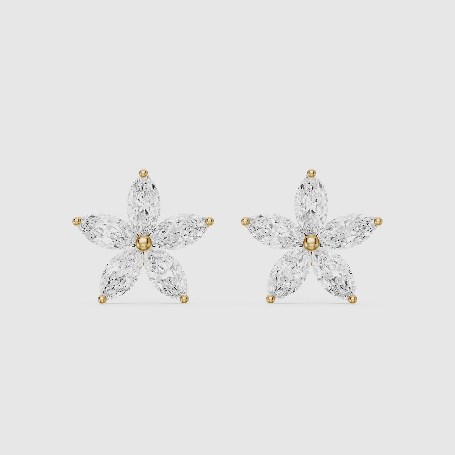 Load video: Ceridwen Marquise Cut Lab Grown Diamond Star Flower Stud Earrings