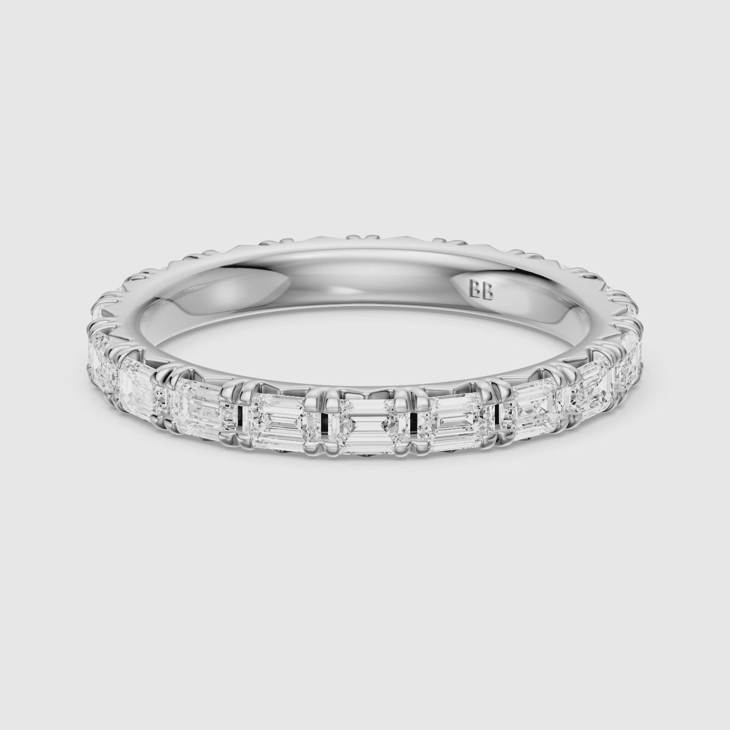 Load video: Harlow Emerald Cut Lab Grown Diamond Shared Prong Eternity Band
