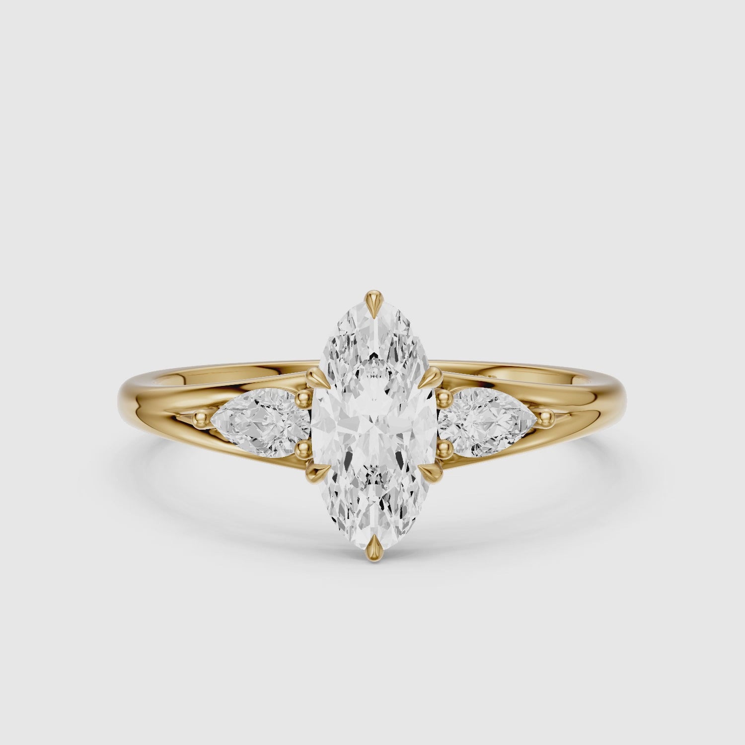Load video: Connie Moval Lab Grown Diamond Three Stone Ring with Pear Side Stones