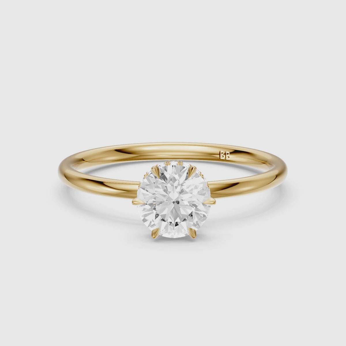 Load video: Evi 6 Prong Hidden Halo Round Lab Grown Diamond Engagement Ring
