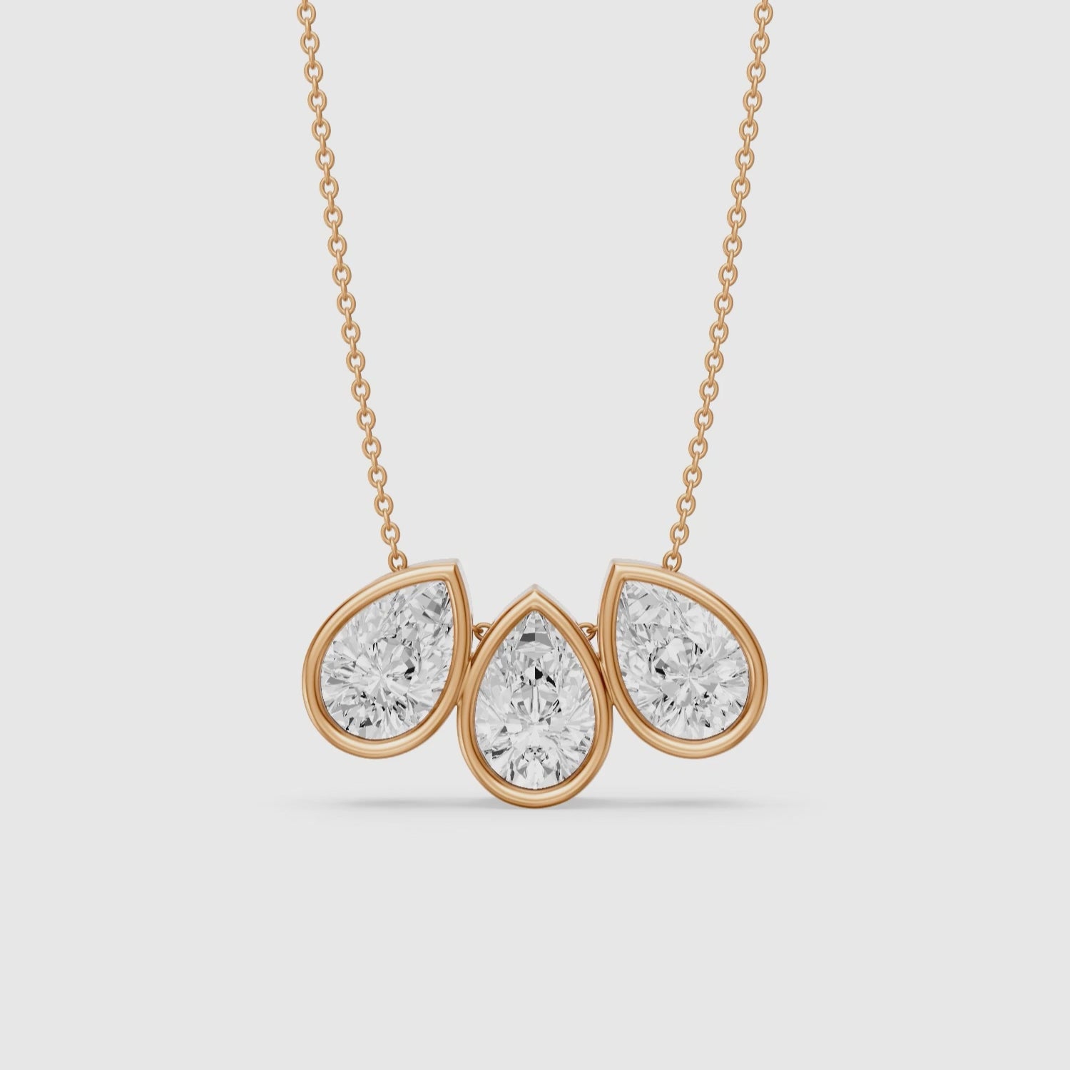 Load video: Hattie Three Stone Pear Lab Grown Diamond Bezel Necklace