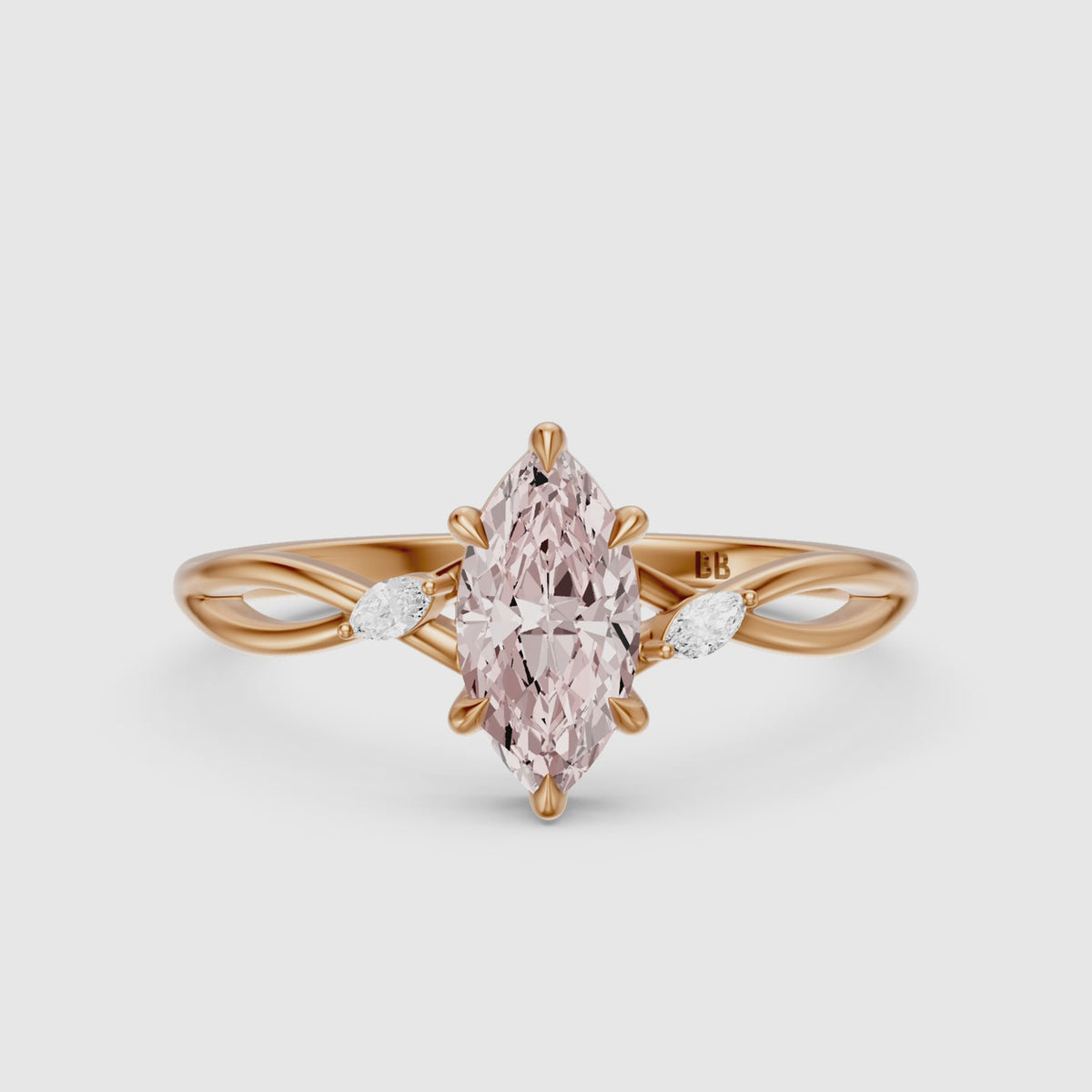 Load video: Saffron Marquise Pink Lab Grown Diamond Split Shank Engagement Ring
