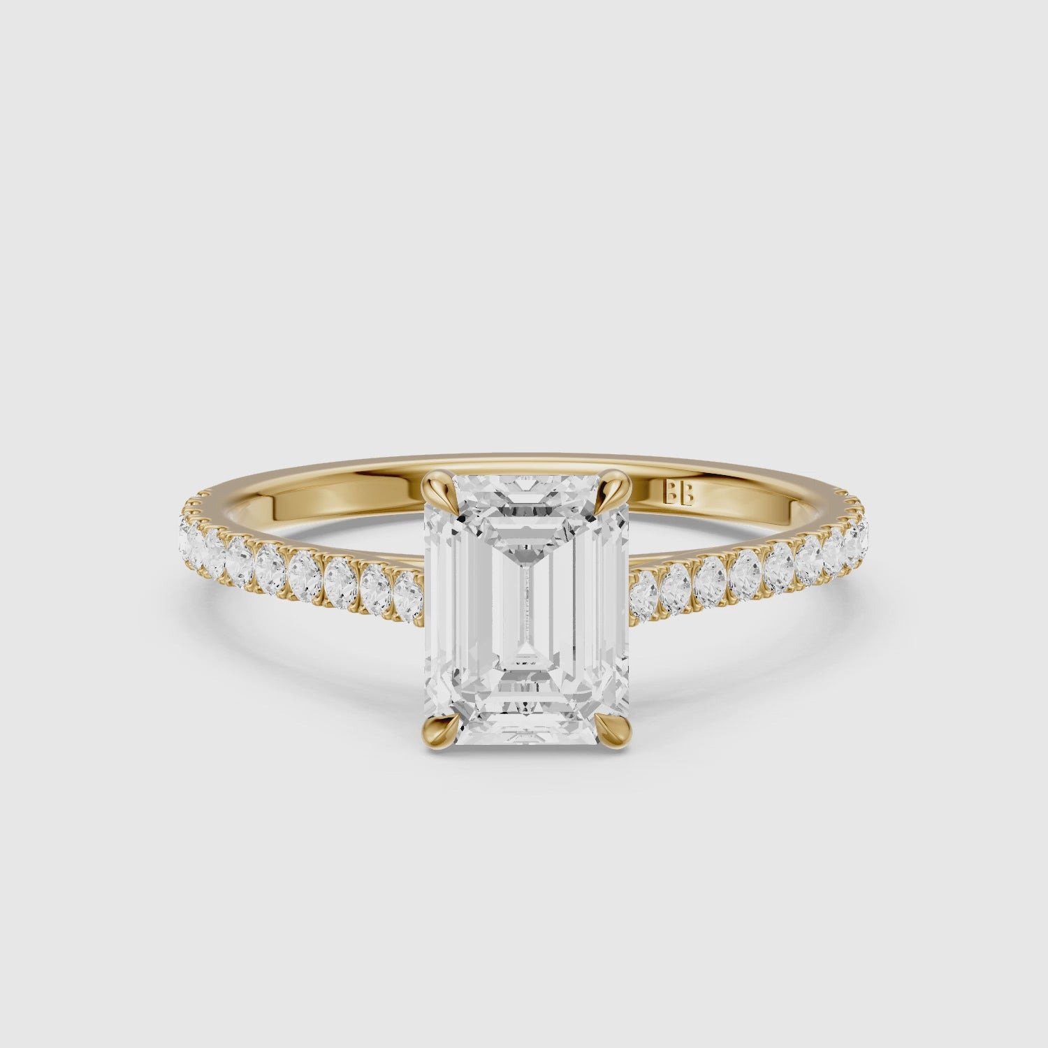Load video: Kendra Emerald Cut Side Stone Pave Lab Grown Engagement Ring