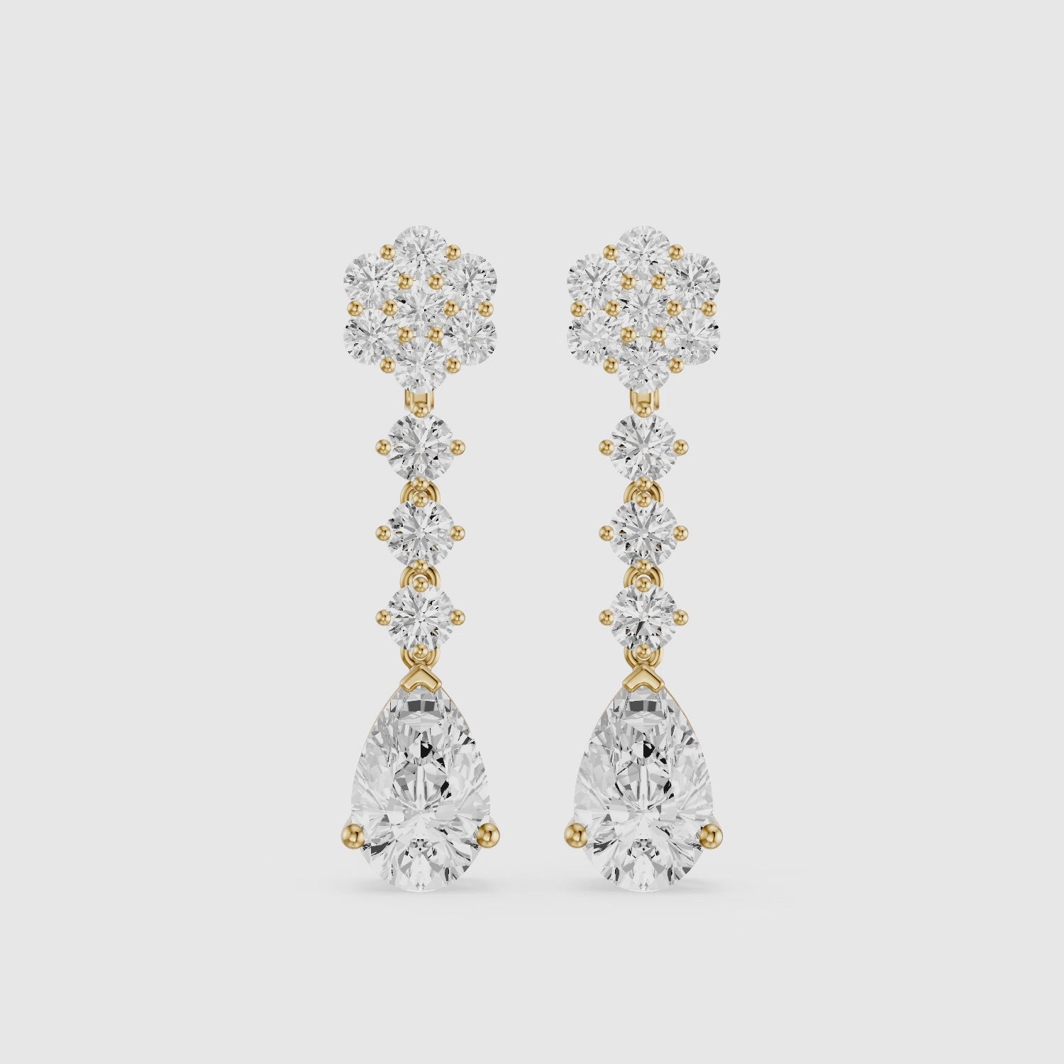 Load video: Whitney Pear and Round Lab Grown Diamond Flower Cluster Drop Earrings