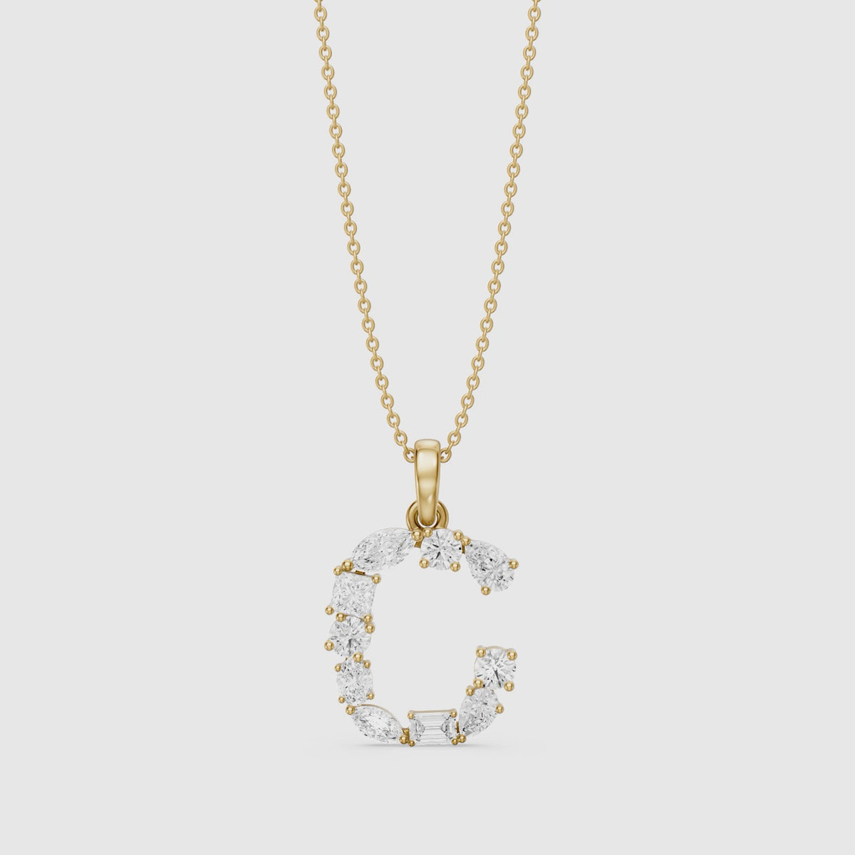 Load video: Emmeline Multi Shape Lab Grown Diamond Initial C Pendant