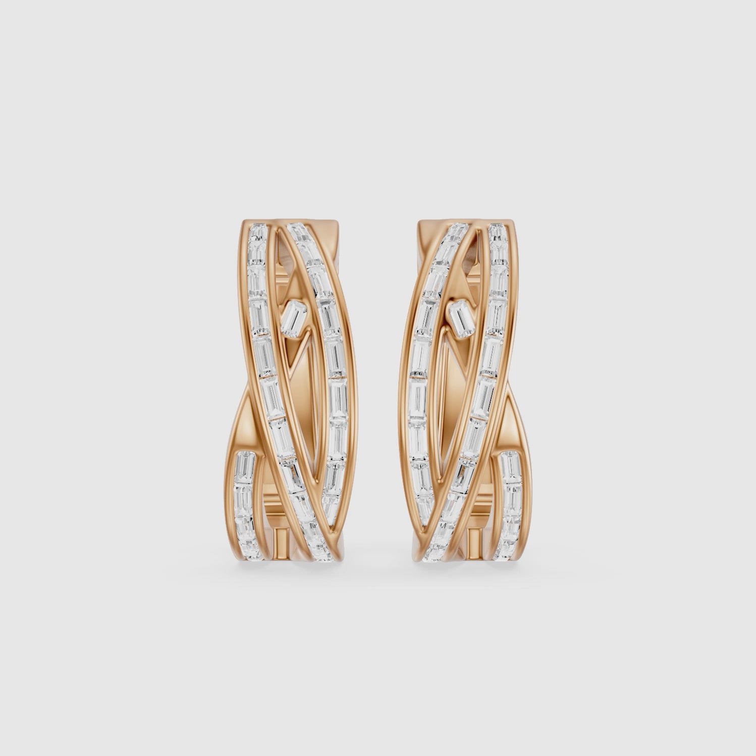 Load video: Liliana Baguette Lab Grown Diamond Crossover Hoop Earrings