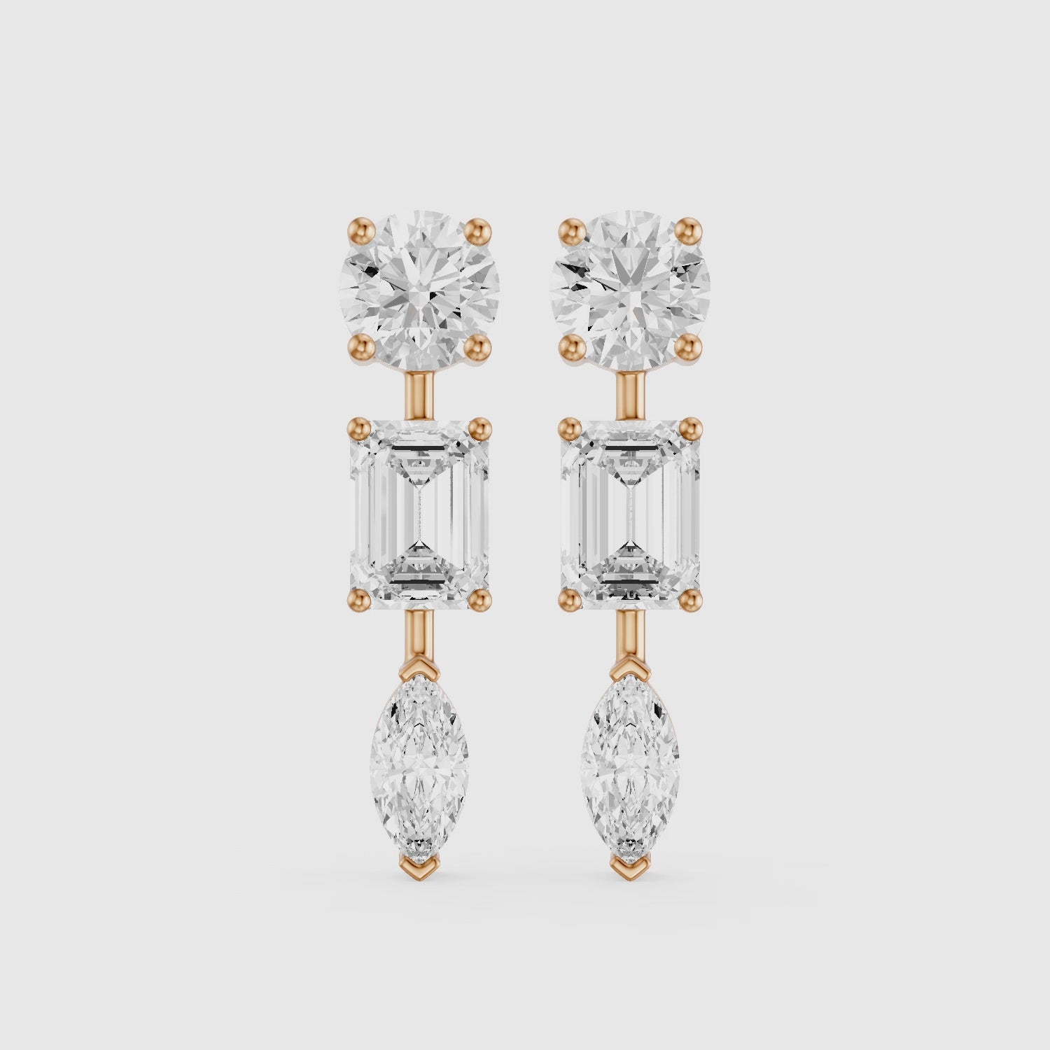 Load video: Elysia Round, Emerald, and Marquise Lab Grown Diamond Dangle Earrings