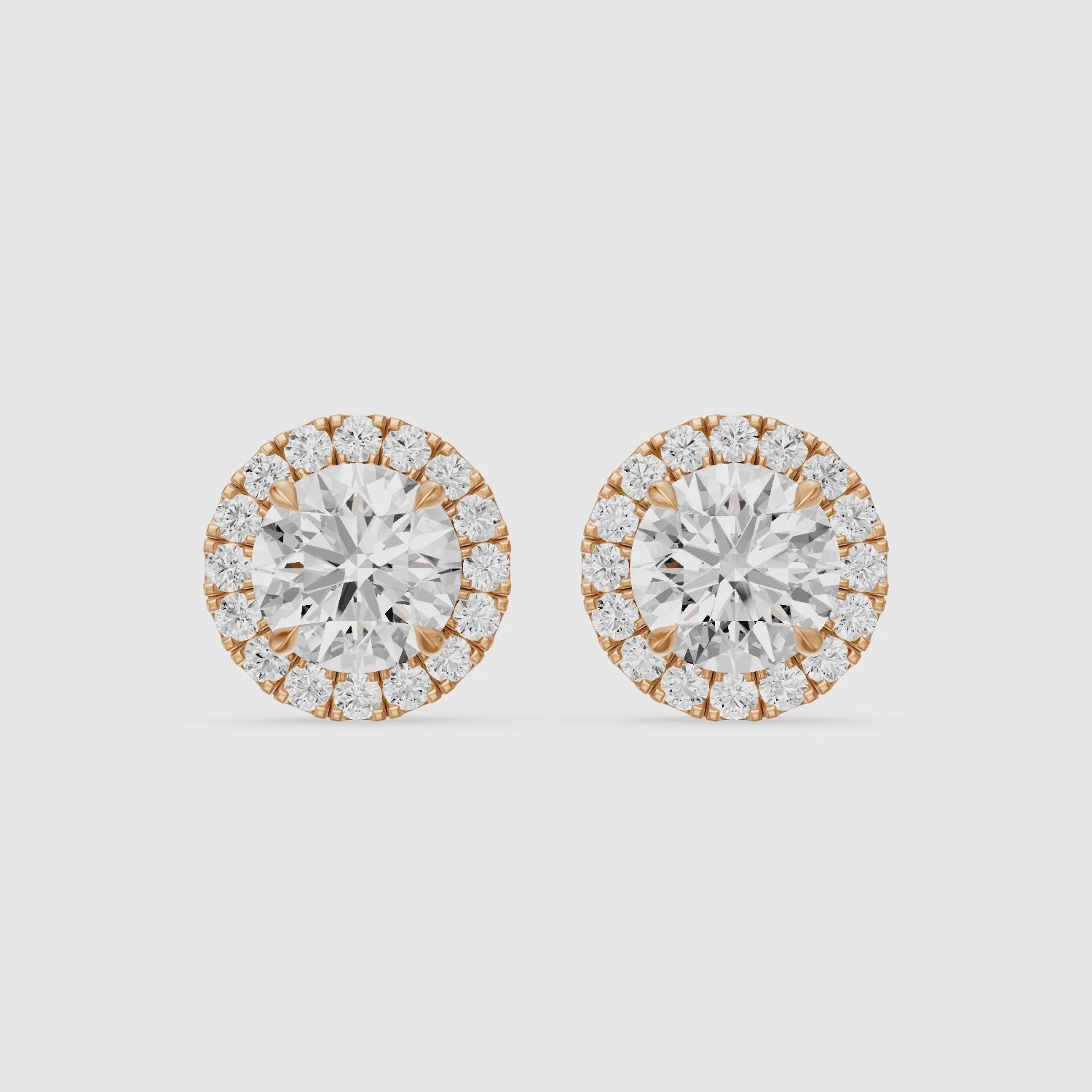 Load video: Teresa Round Cut Lab Grown Diamond Halo Stud Earrings