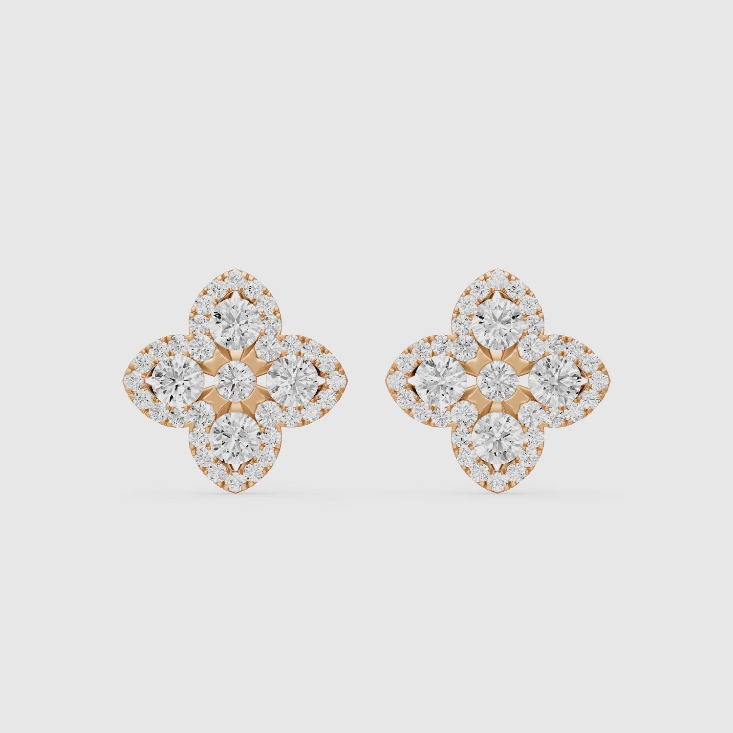 Load video: Nirvana Round Cut Lab Grown Diamond Floral Halo Stud Earrings
