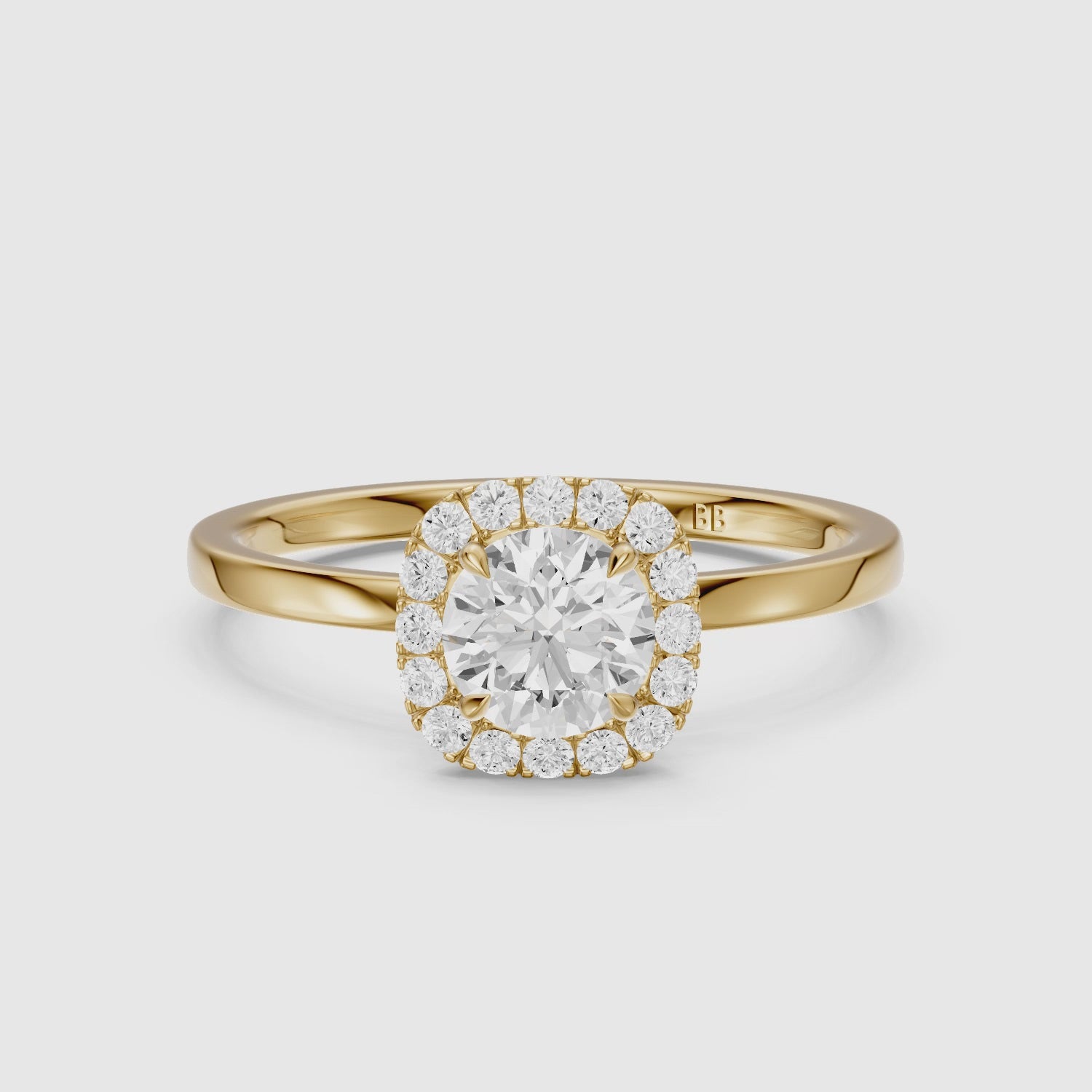 Load video: Stella Round Cut Halo Moissanite Diamond Engagement Ring