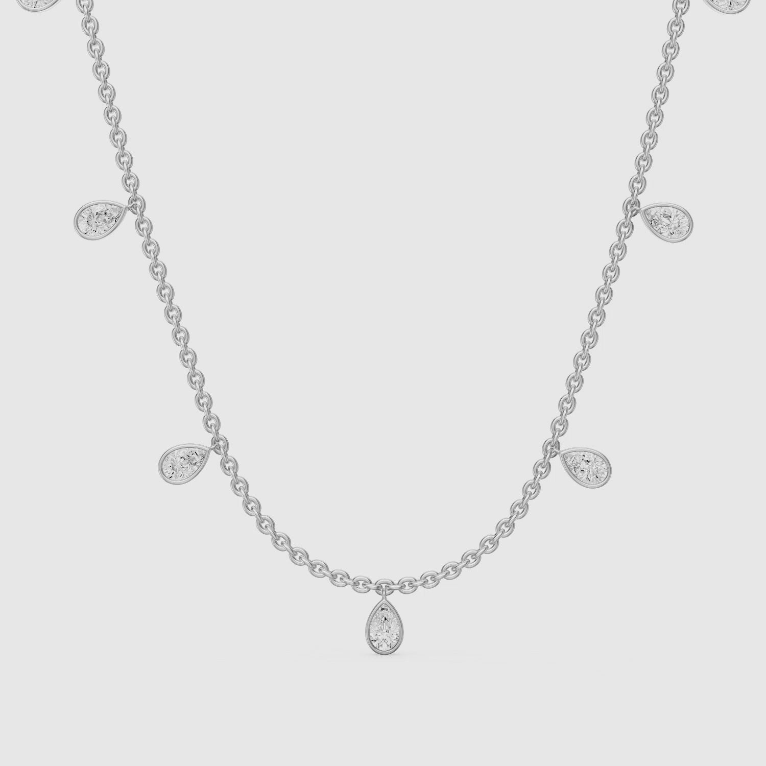 Load video: Leslie Pear Lab Grown Diamond Bezel Station Chain Necklace