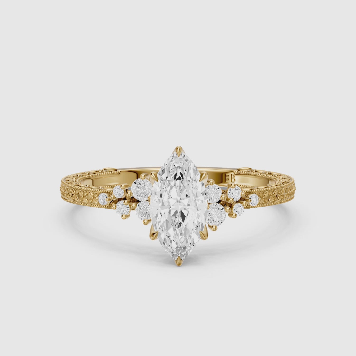 Load video: Amari Marquise Lab Grown Diamond Ring with Vintage Milgrain Band