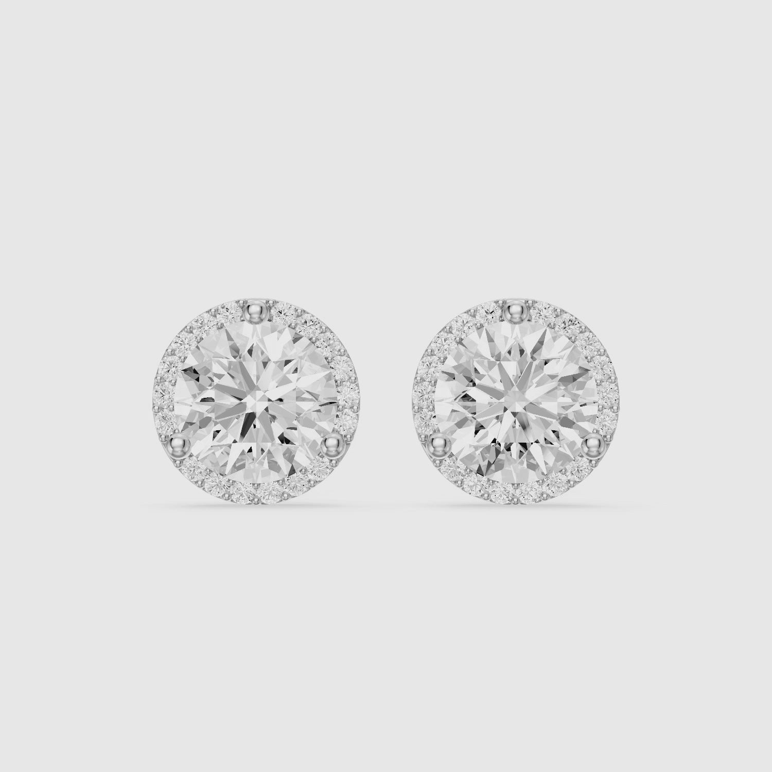 Load video: Ilona Round Cut Lab Grown Diamond Pave Halo Stud Earrings