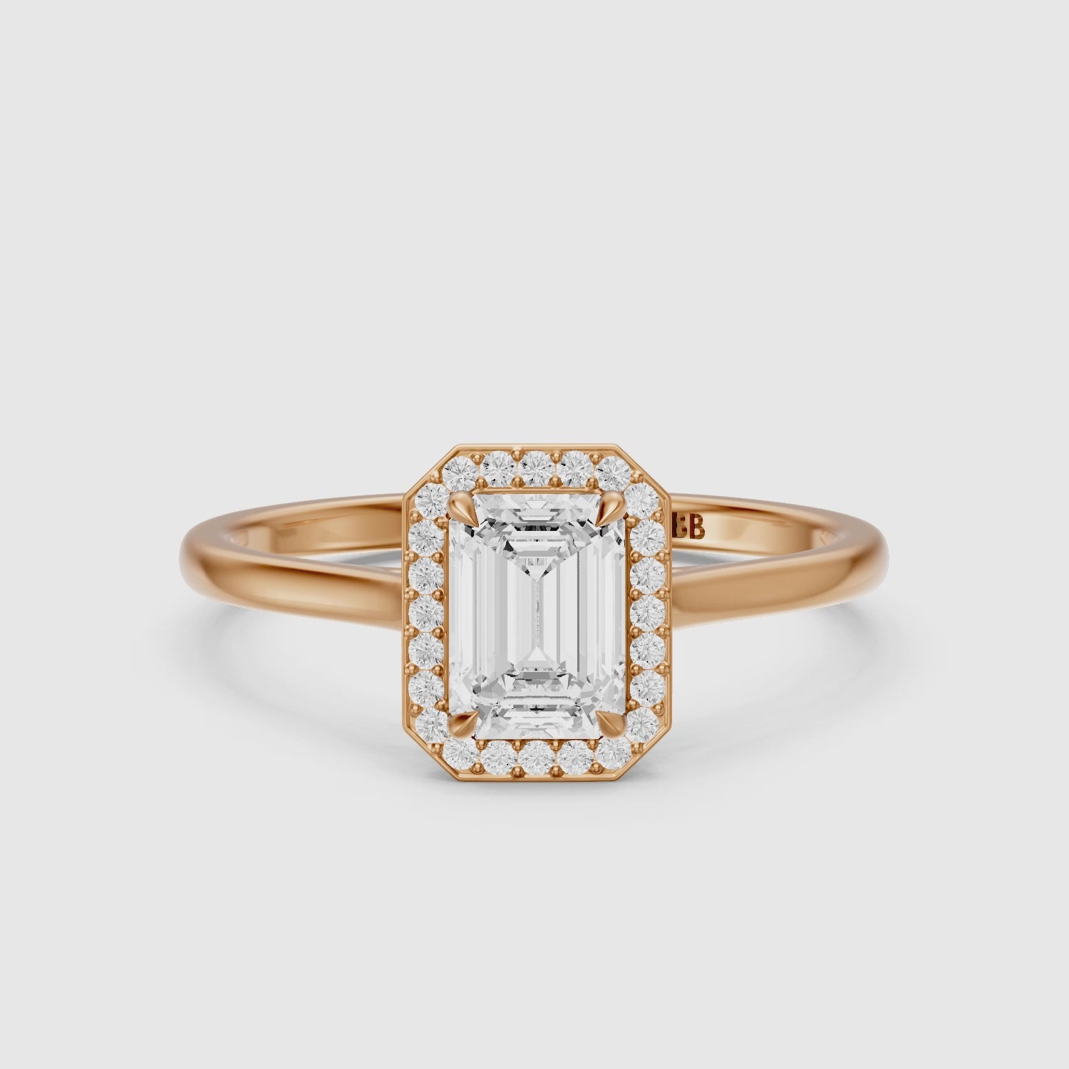 Load video: Ailani 4 Prong Emerald Cut Halo Cathedral Lab Grown Diamond Ring